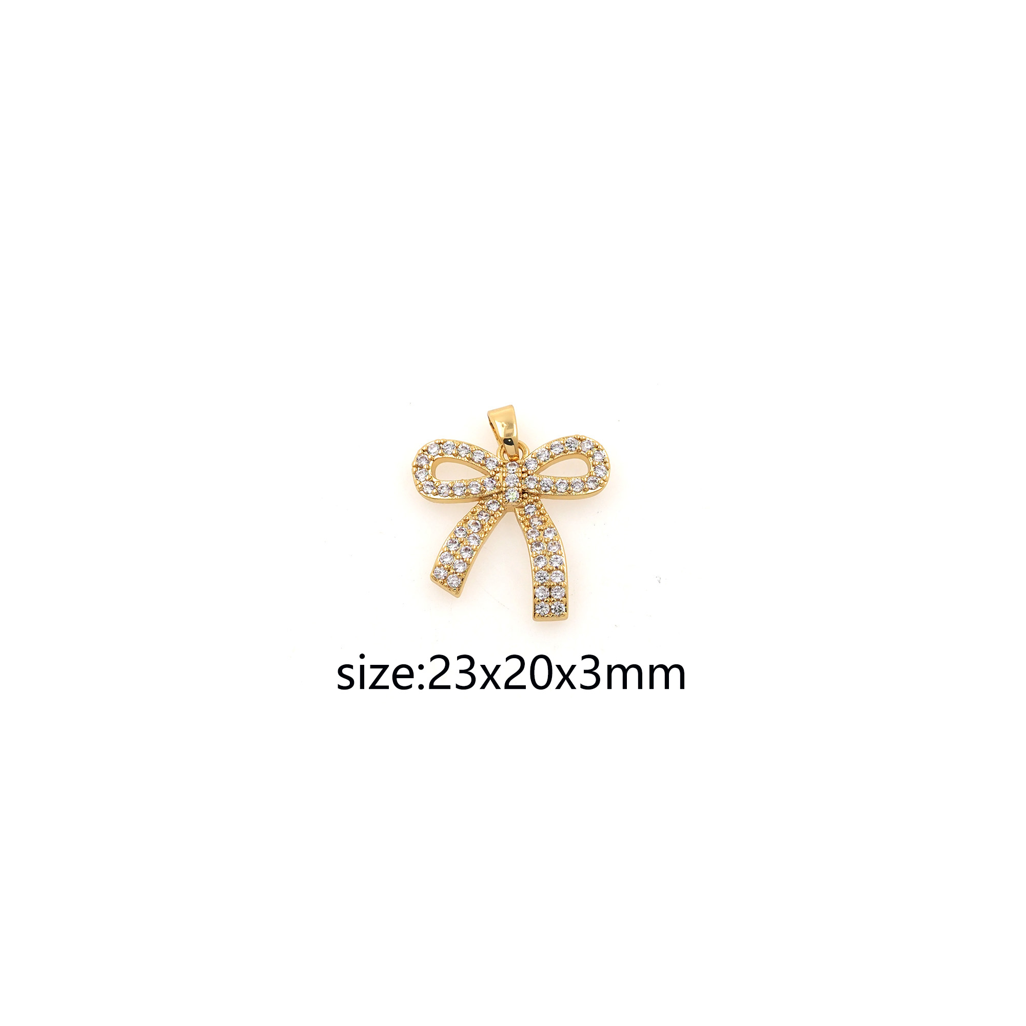 18K Gold Filled Bow Pendant,CZ Micro Pave Bow Charm Earrings Necklace for DIY Jewelry Making Supply