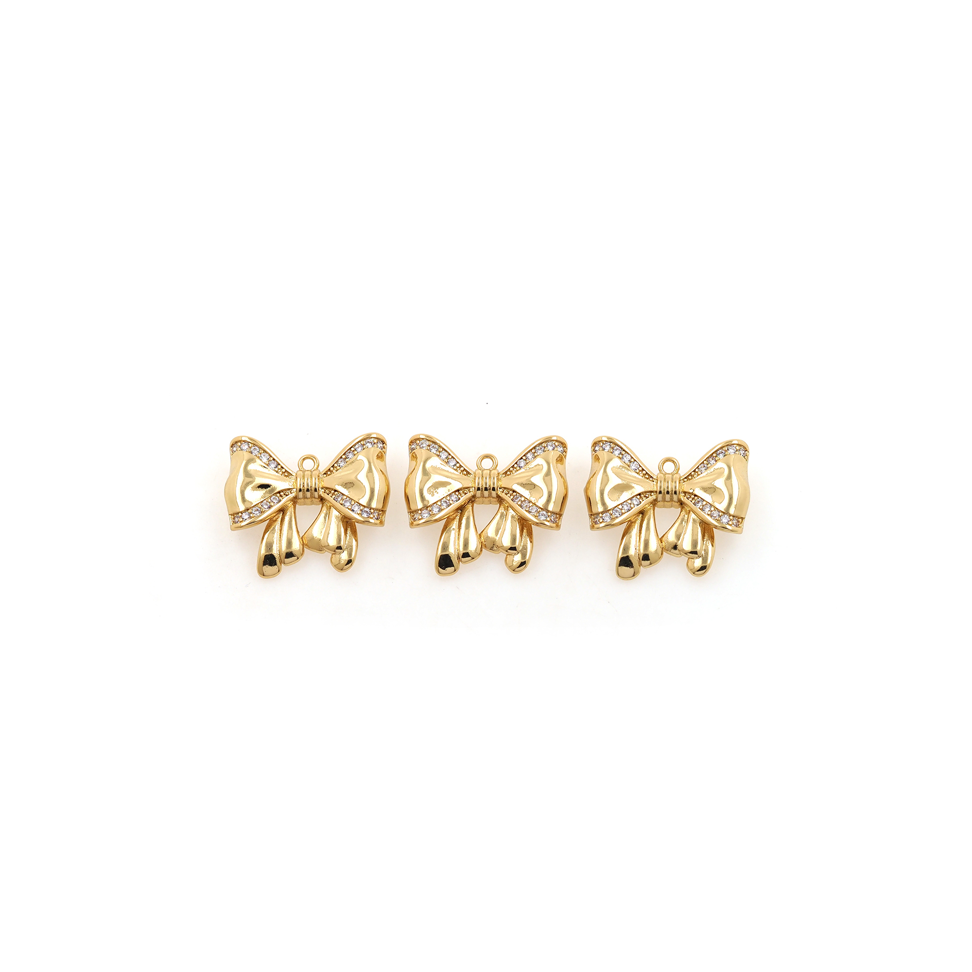 CZ Micro Pave Bow Charm,18K Gold Filled Bow Pendant Earrings Necklace for DIY Jewelry Making Supply