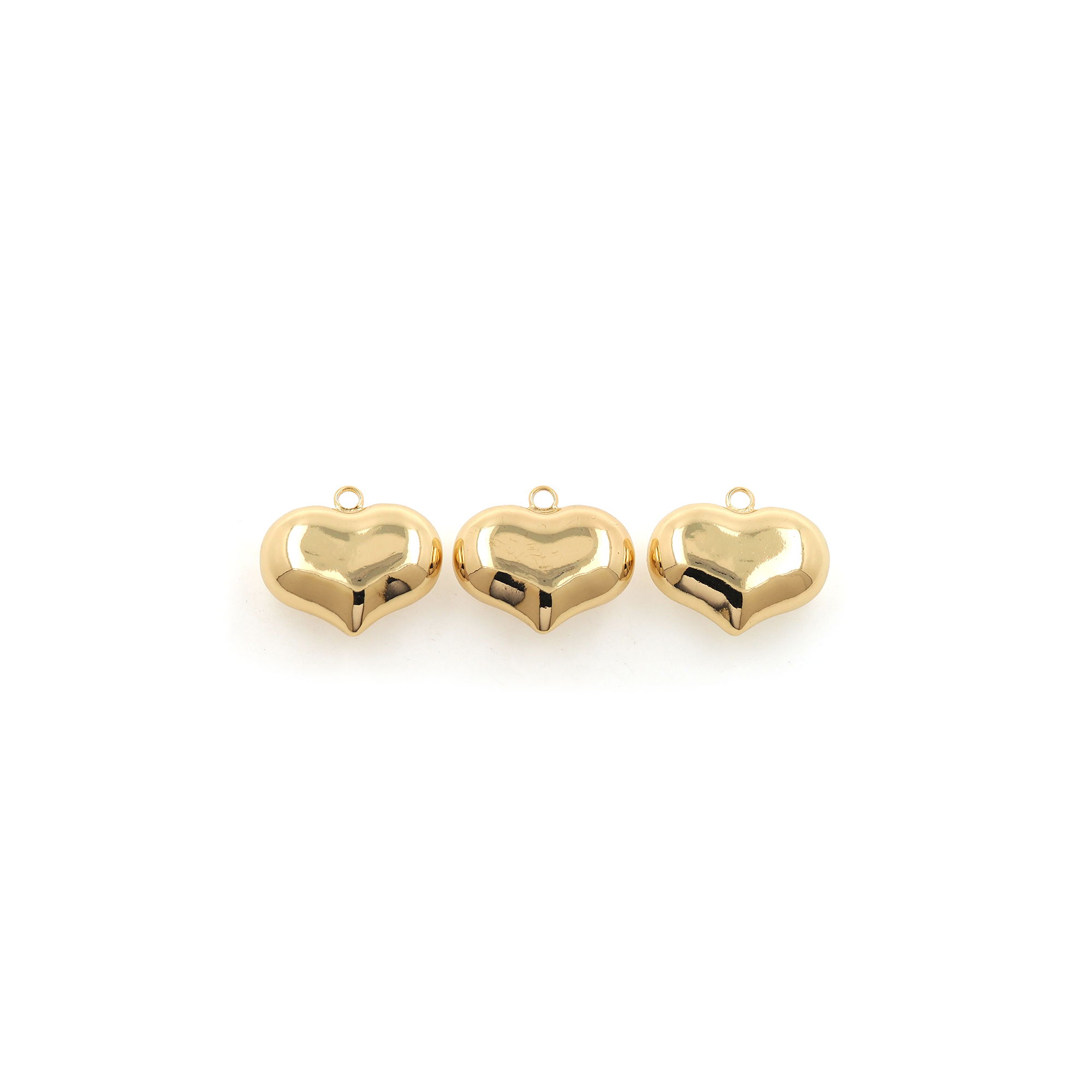18K Gold Filled Heart Pendant,Puffed Heart Charm Earrings Necklace for DIY Jewelry Making Supply