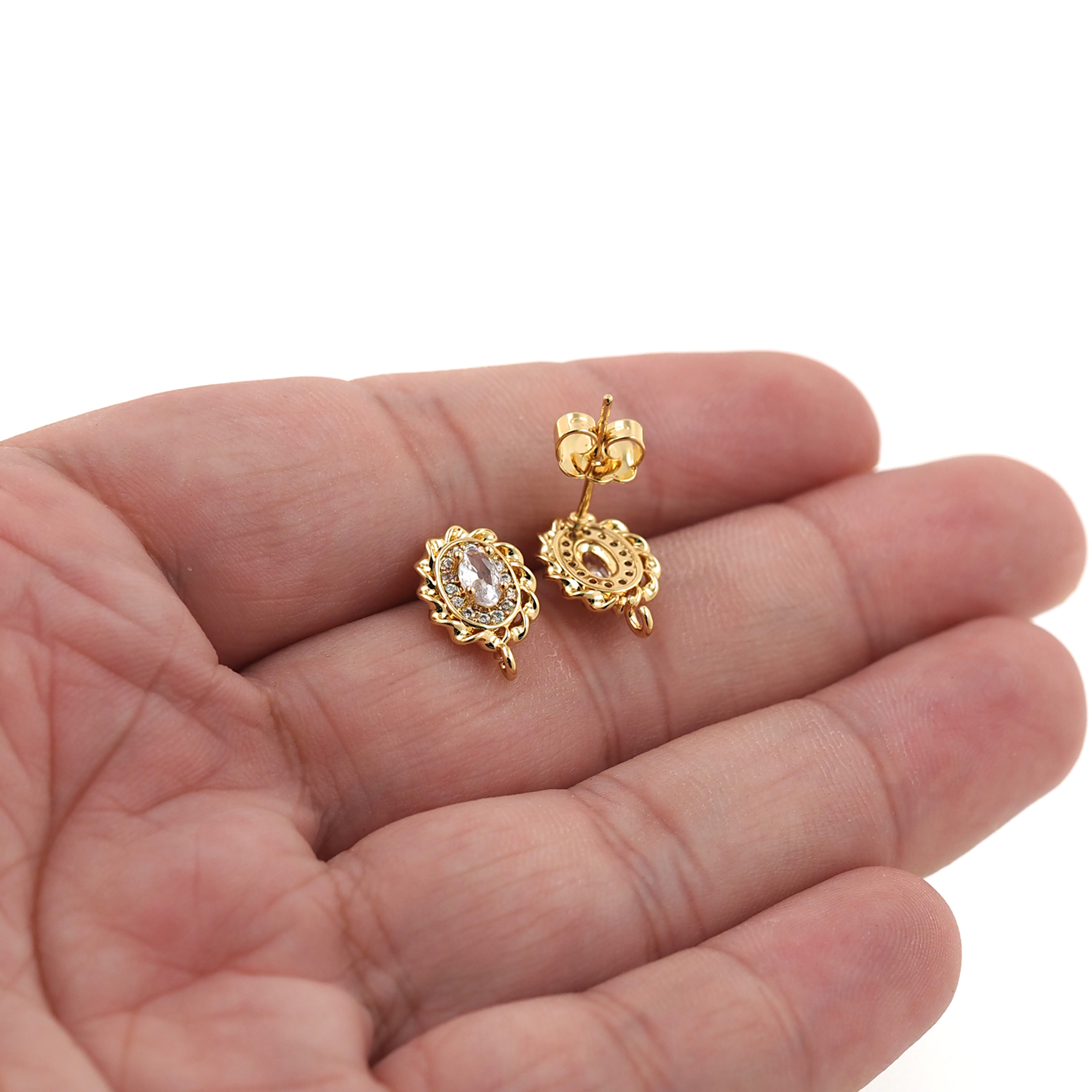 18K Gold Filled Oval Stud Earrings,Dainty Earrings,Minimalist Earring,DIY Jewelry Making Supply