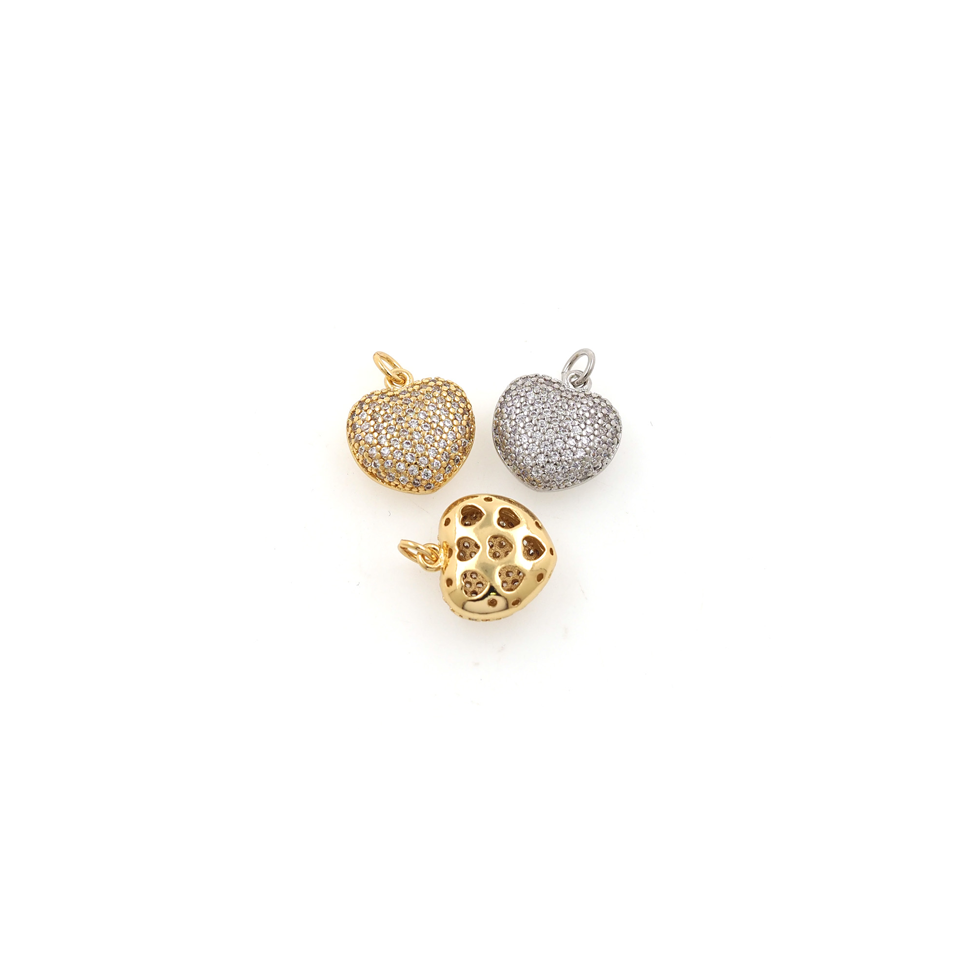 18K Gold Filled Heart Pendant,CZ Micro Pave Puffed Heart Charm Earrings Necklace for DIY Jewelry Making Supply