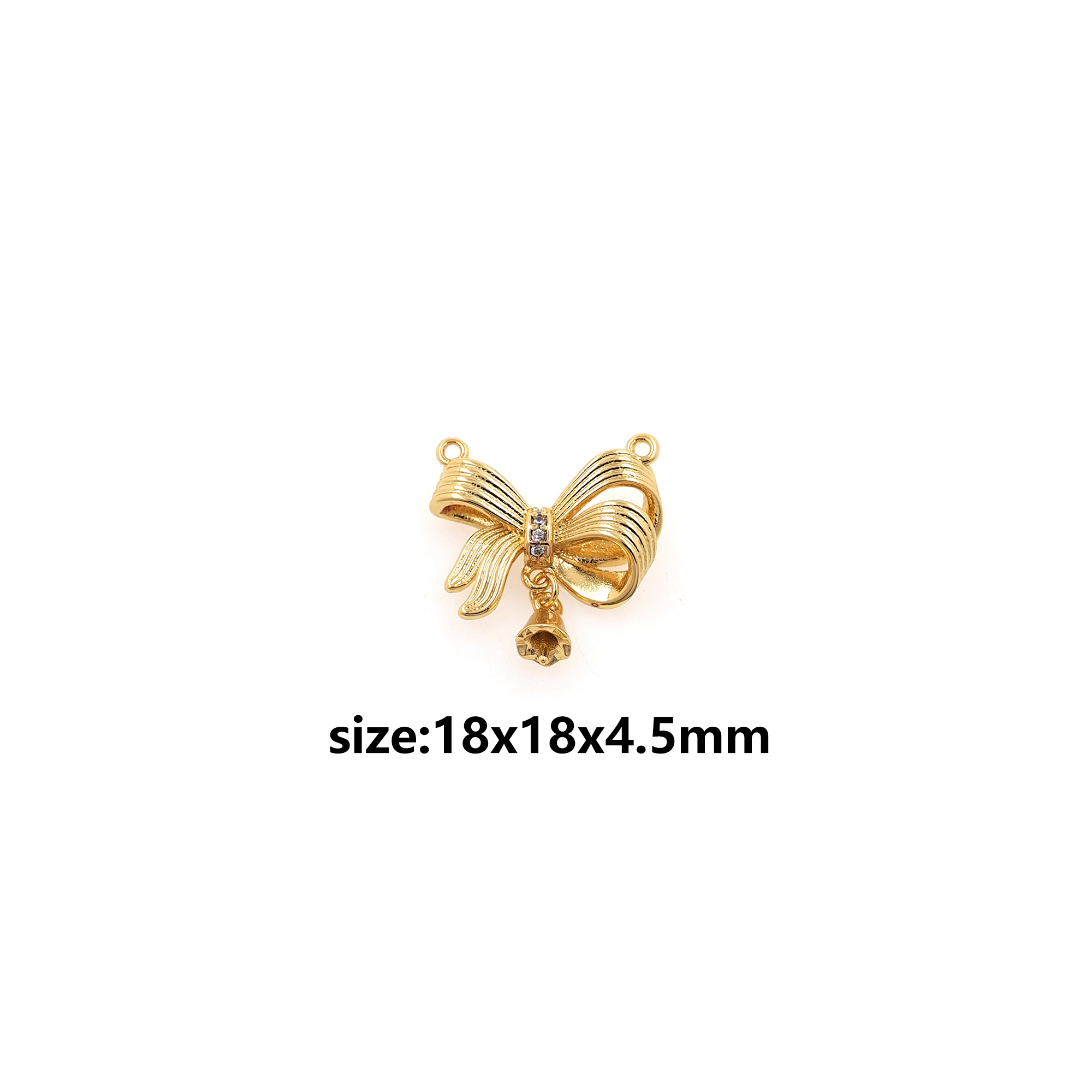 CZ Micro Pave Bow Charm,18K Gold Filled Bow Pendant Earrings Necklace for DIY Jewelry Making Supply