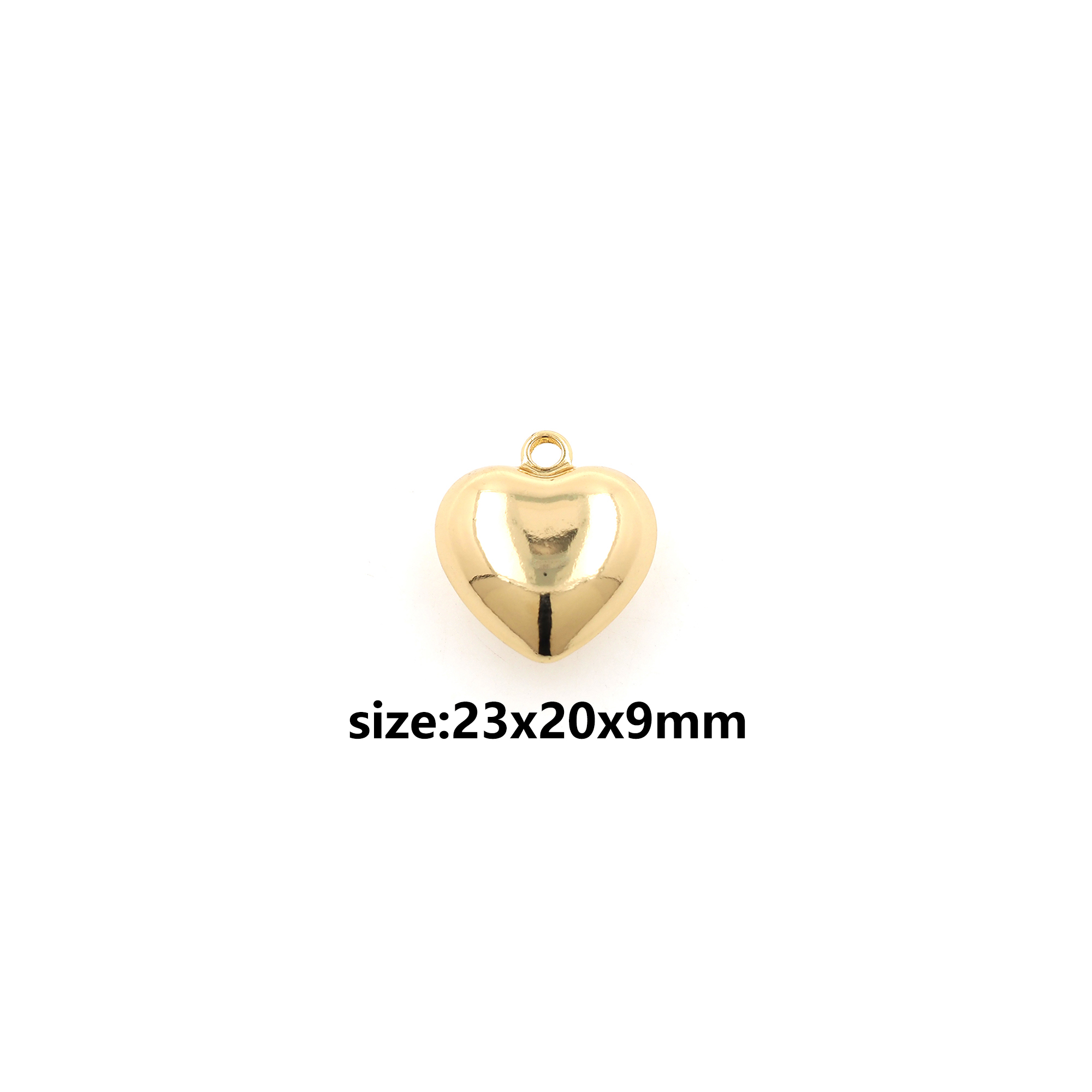 18K Gold Filled Heart Pendant,Puffed Heart Charm Earrings Necklace for DIY Jewelry Making Supply