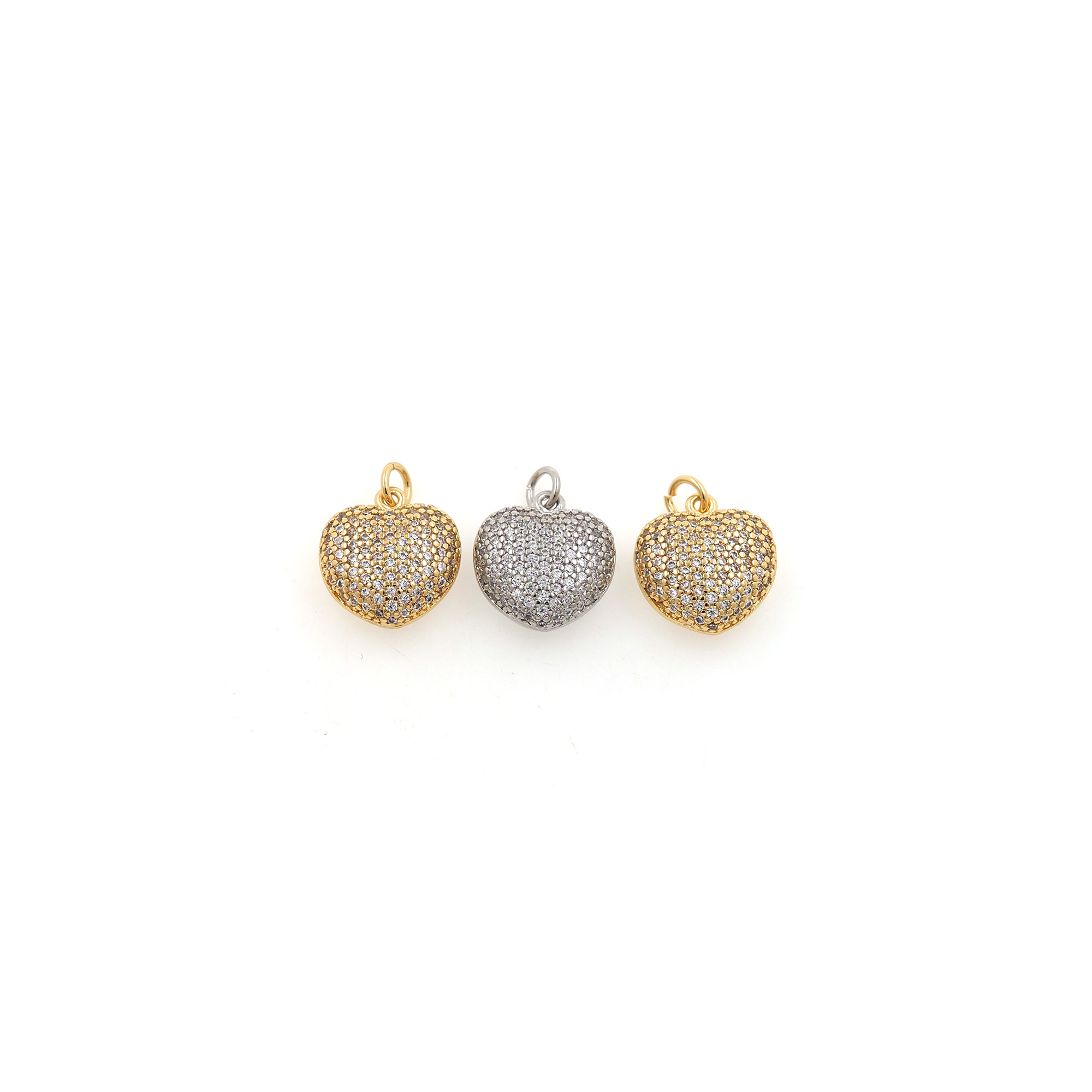 18K Gold Filled Heart Pendant,CZ Micro Pave Puffed Heart Charm Earrings Necklace for DIY Jewelry Making Supply
