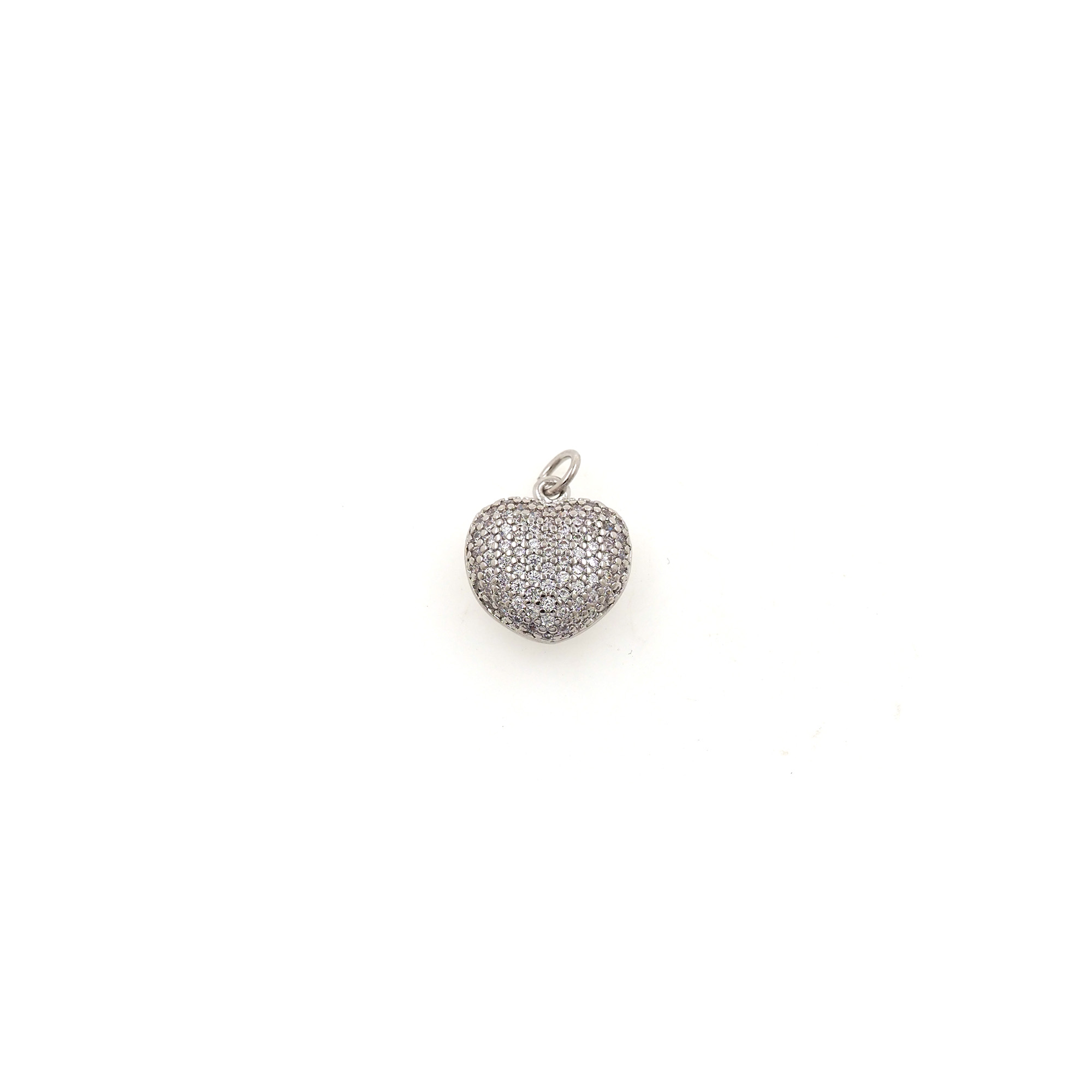 18K Gold Filled Heart Pendant,CZ Micro Pave Puffed Heart Charm Earrings Necklace for DIY Jewelry Making Supply