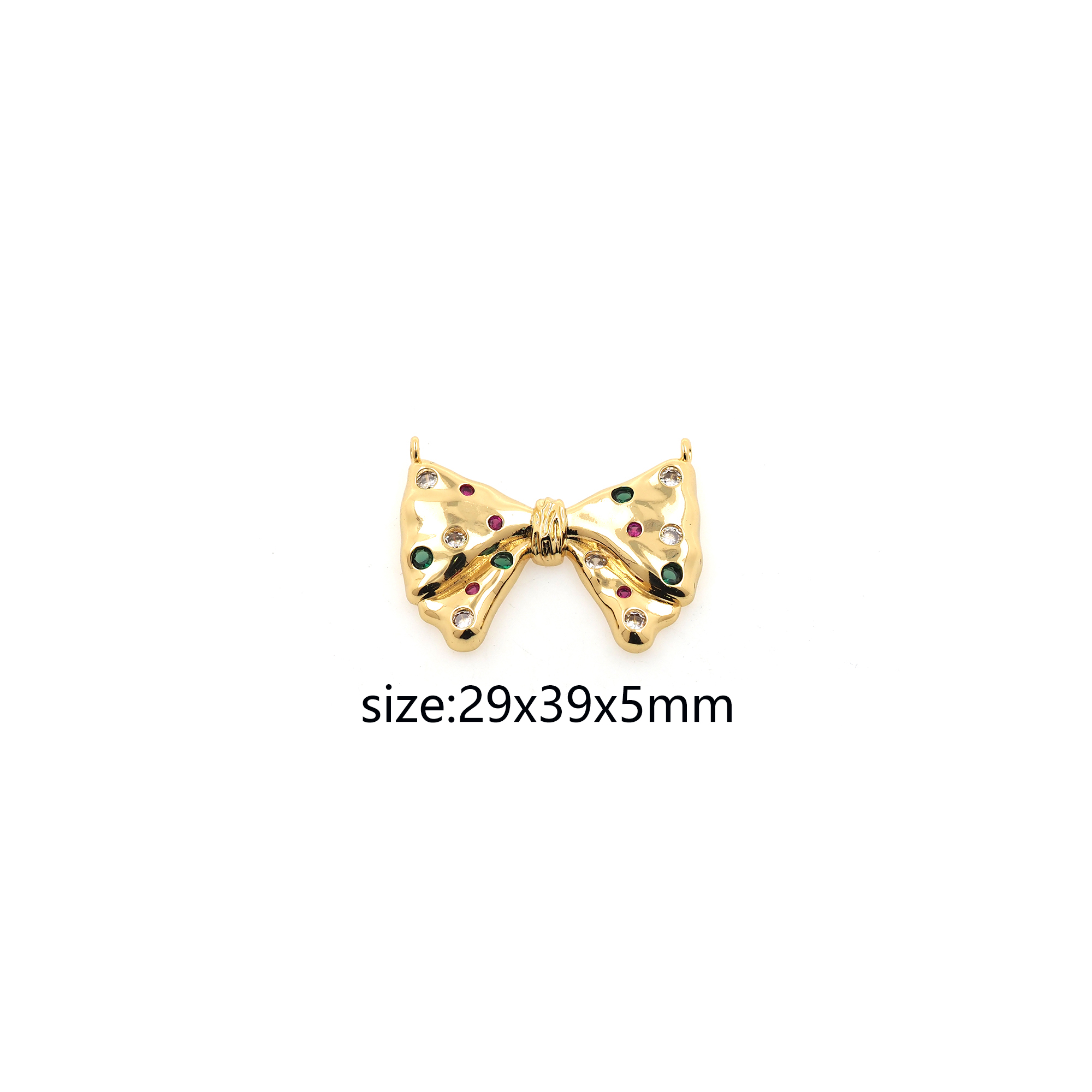 18K Gold Filled Bow Pendant,CZ Micro Pave Bow Charm Earrings Necklace for DIY Jewelry Making Supply