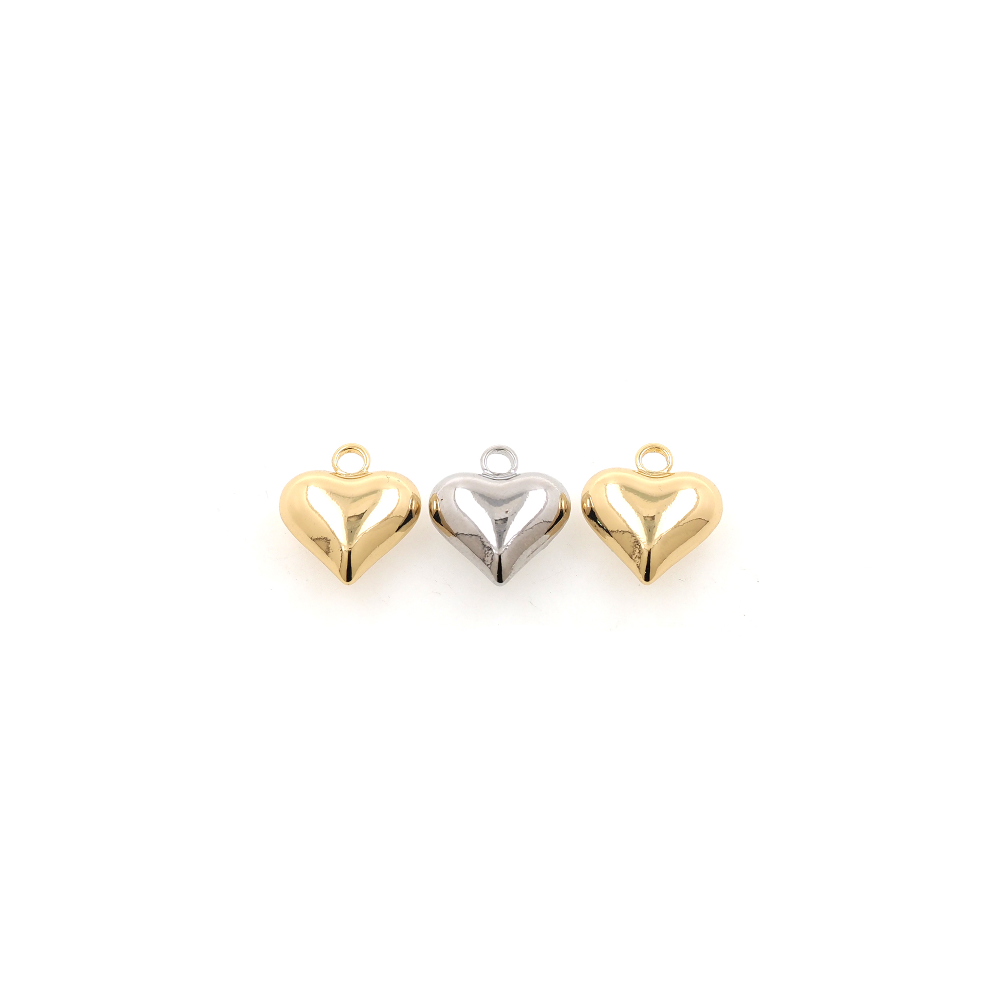18K Gold Filled Heart Pendant,Puffed Heart Charm Earrings Necklace for DIY Jewelry Making Supply