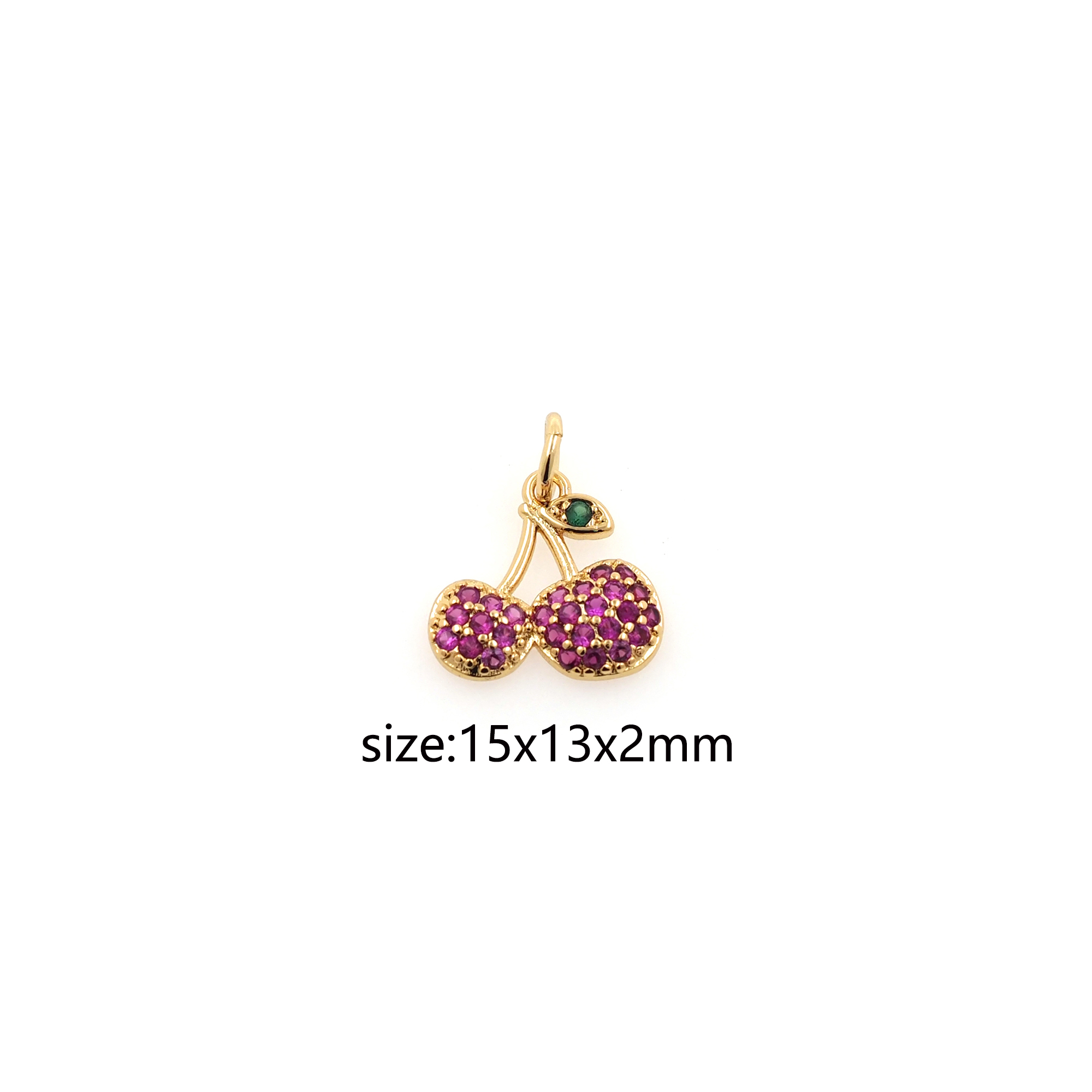 18K Gold Filled Cherry Pendant,Fruit Charm,CZ Micro Pave Cherry Earrings Necklace for DIY Jewelry Making Supply
