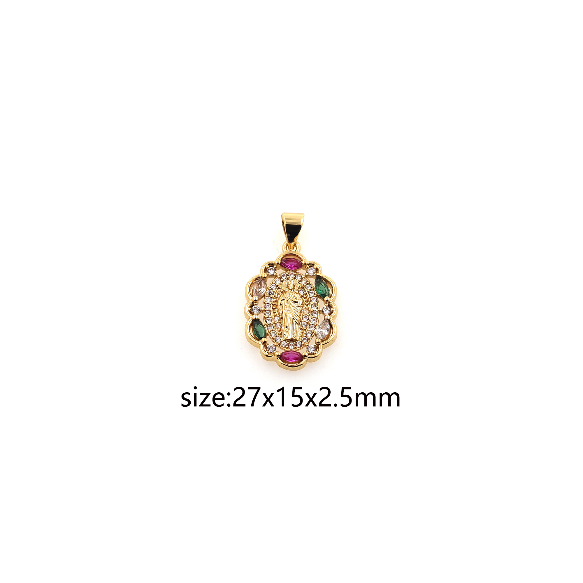 18K Gold Filled Benedict Pendant,CZ Micro Pave Religious Charm Earrings Necklace for DIY Jewelry Making Supply