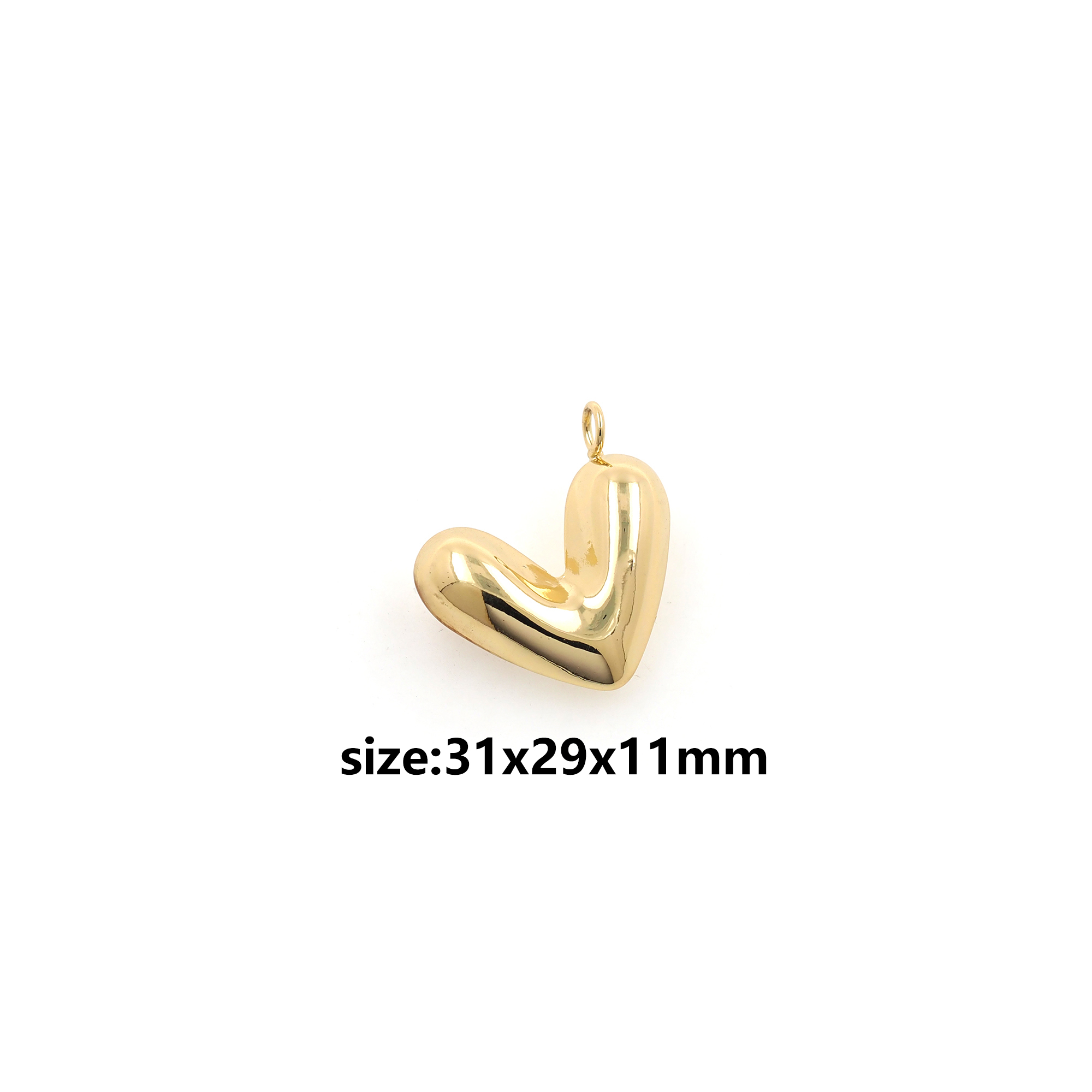 18K Gold Filled Heart Pendant,Puffed Heart Charm Earrings Necklace for DIY Jewelry Making Supply