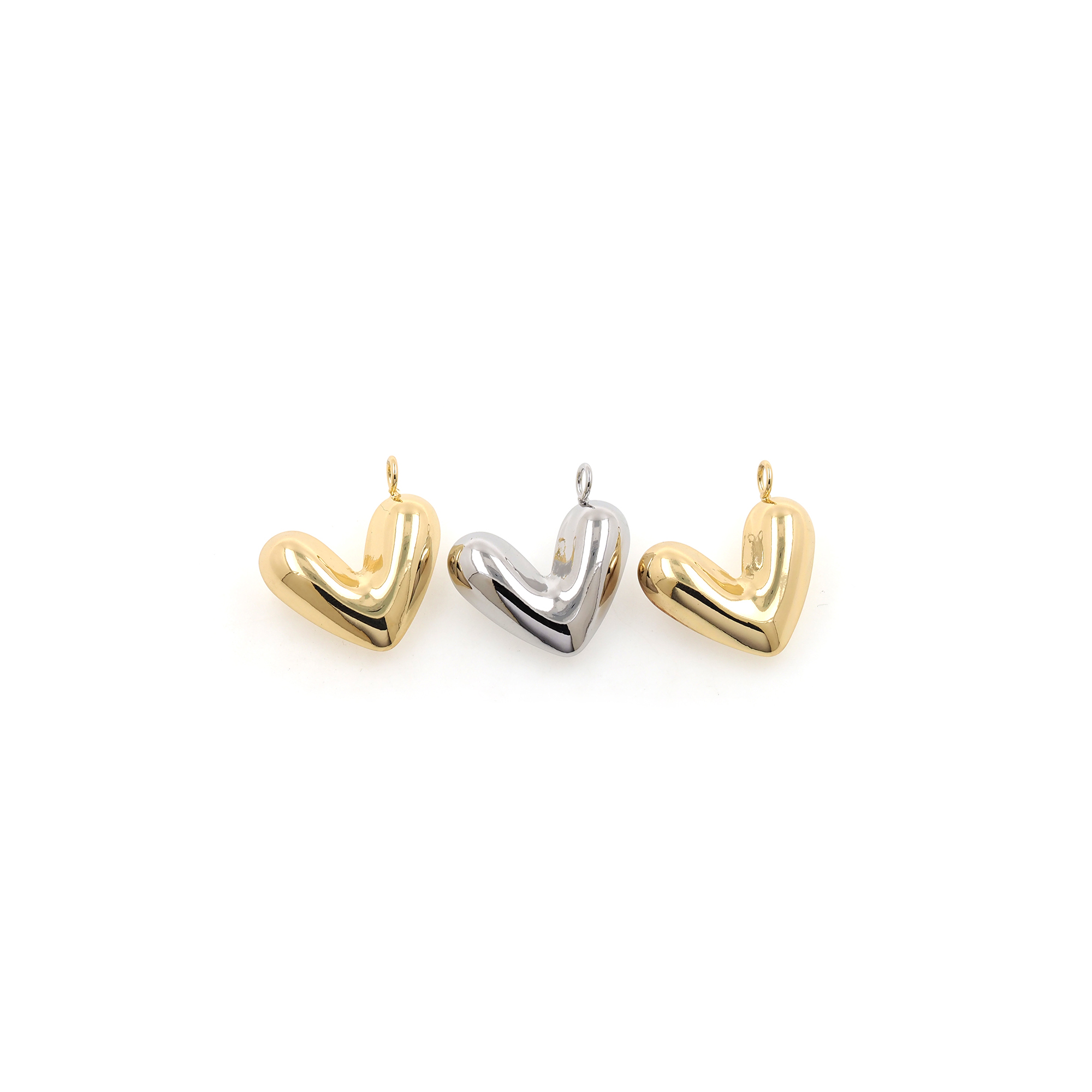 18K Gold Filled Heart Pendant,Puffed Heart Charm Earrings Necklace for DIY Jewelry Making Supply