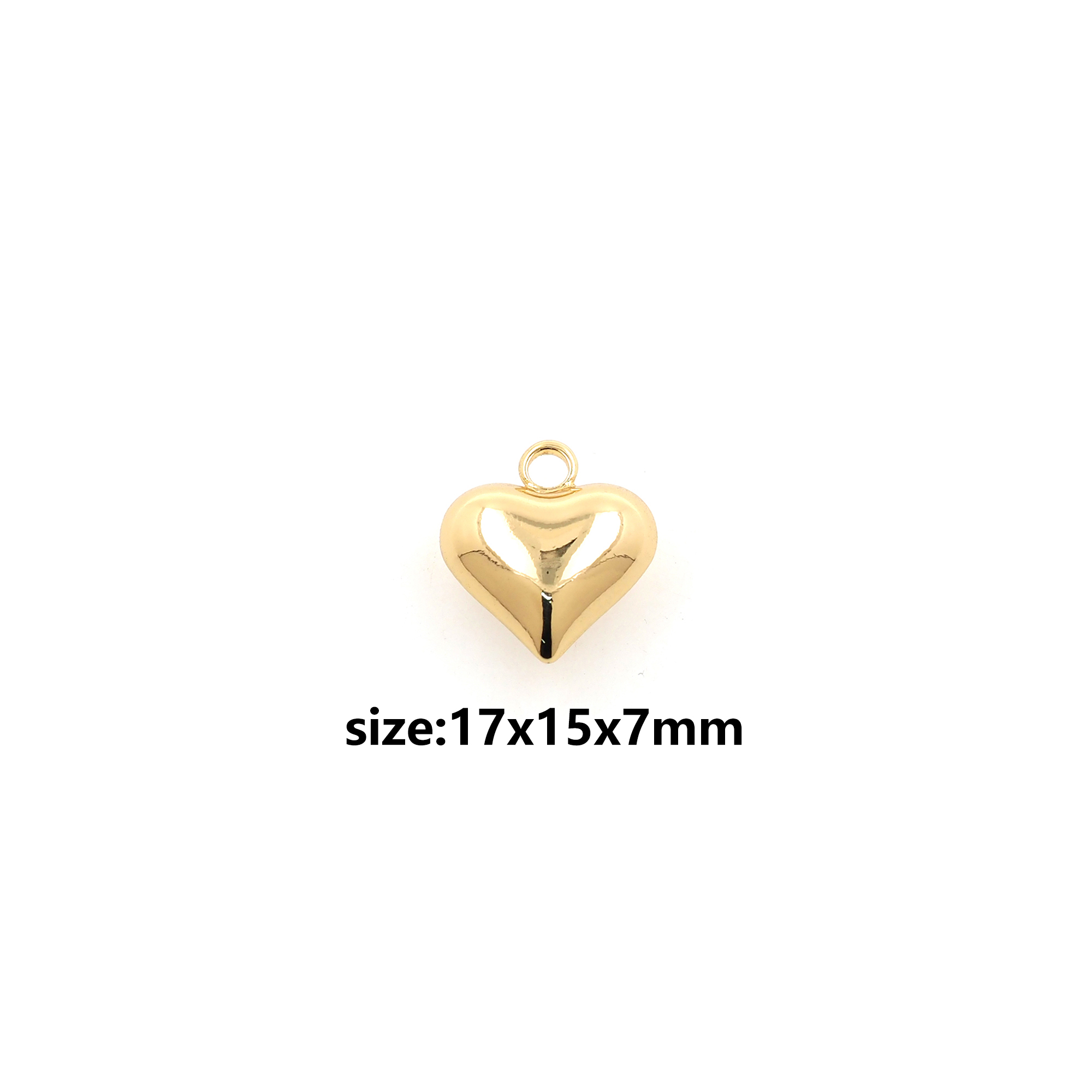 18K Gold Filled Heart Pendant,Puffed Heart Charm Earrings Necklace for DIY Jewelry Making Supply