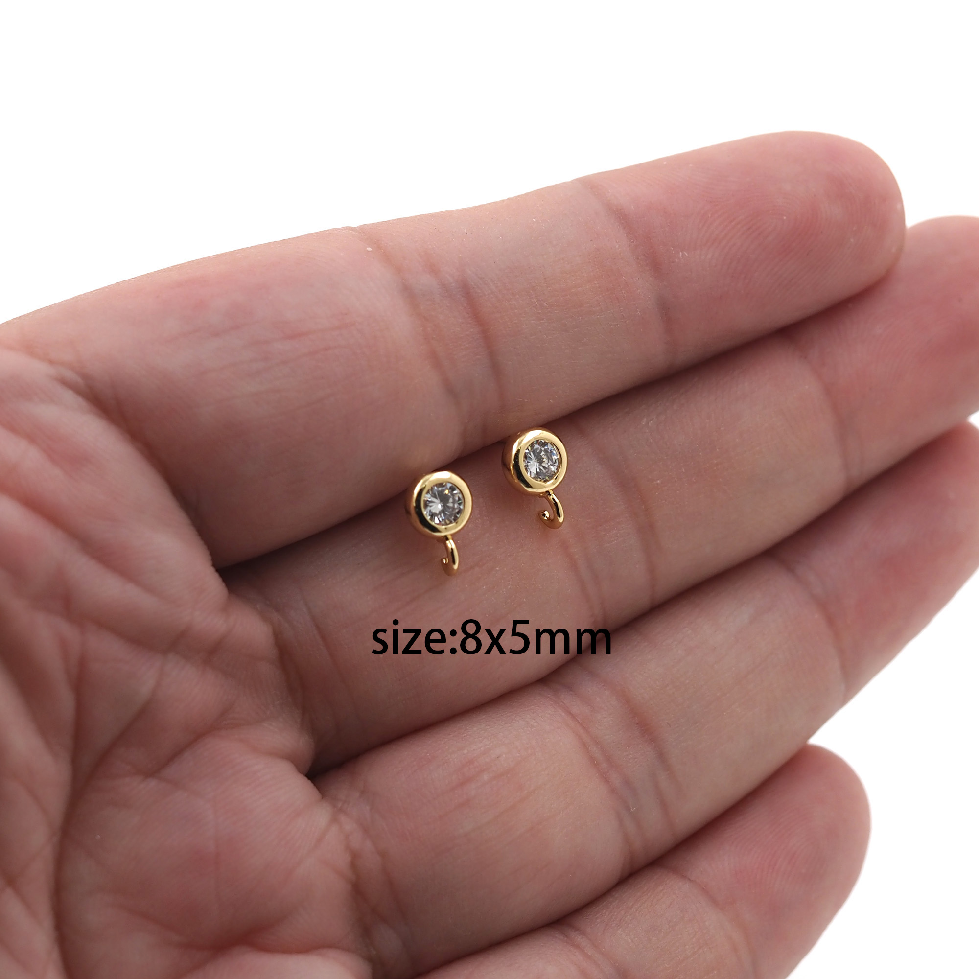18K Gold Filled Round Stud Earrings,CZ Stud,Dainty Earrings,Minimalist Earring,DIY Jewelry Making Supply