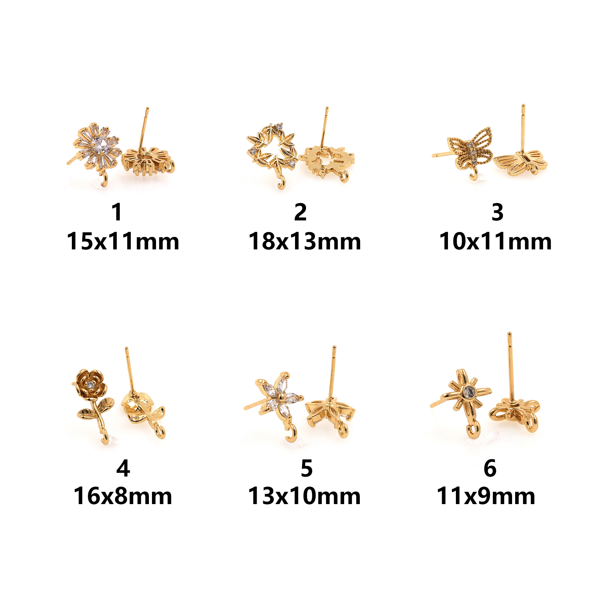 18K Gold Filled Flower Stud Earrings,CZ Star Stud,Dainty Earrings,Butterfly Earrings,Minimalist Earring,DIY Jewelry Making Supply