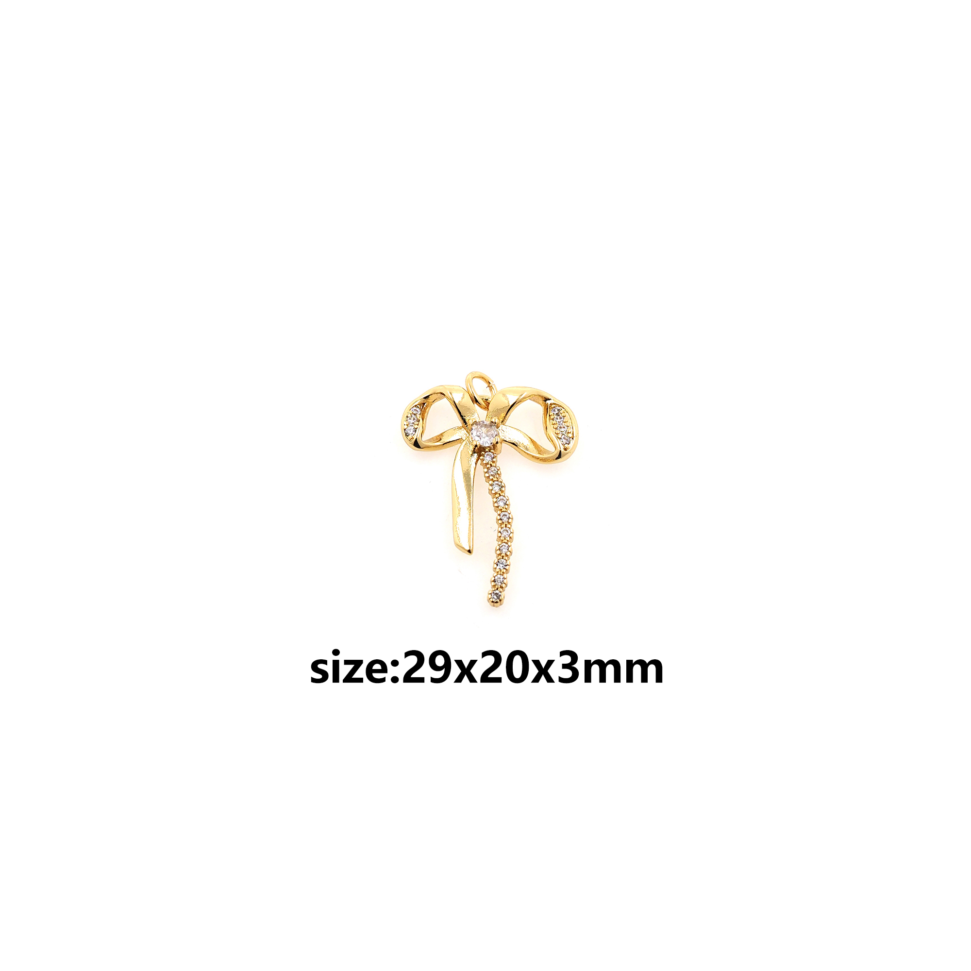 18K Gold Filled Bow Pendant,CZ Micro Pave Bow Charm Earrings Necklace for DIY Jewelry Making Supply