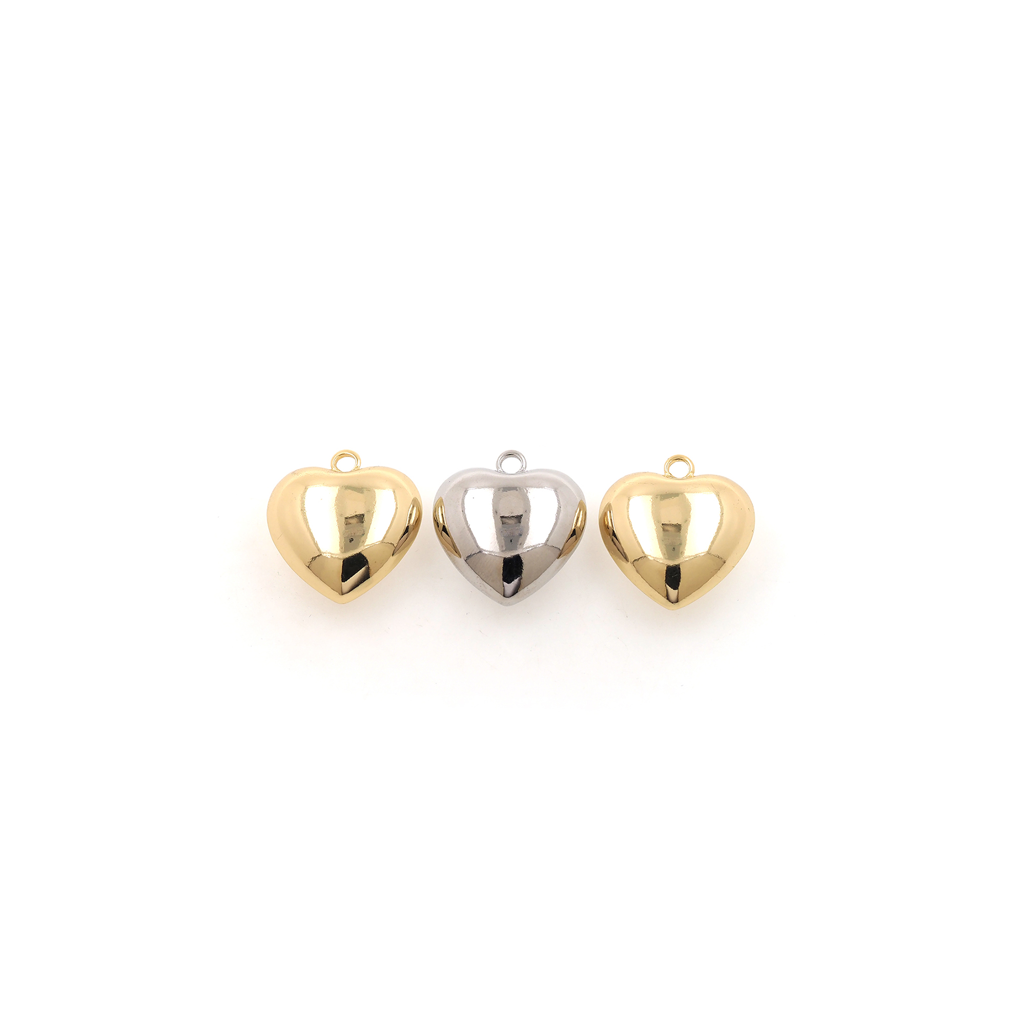 18K Gold Filled Heart Pendant,Puffed Heart Charm Earrings Necklace for DIY Jewelry Making Supply