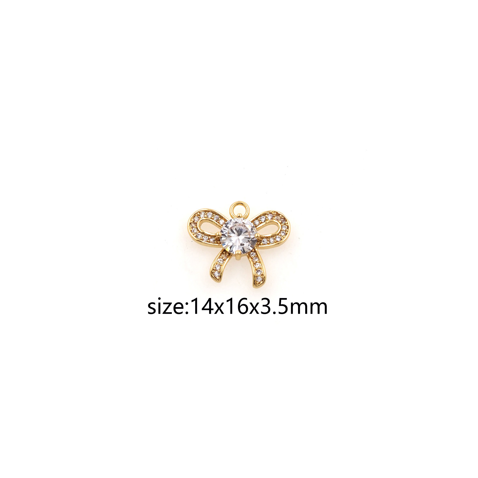 CZ Micro Pave Bow Charm,18K Gold Filled Bow Pendant Earrings Necklace for DIY Jewelry Making Supply