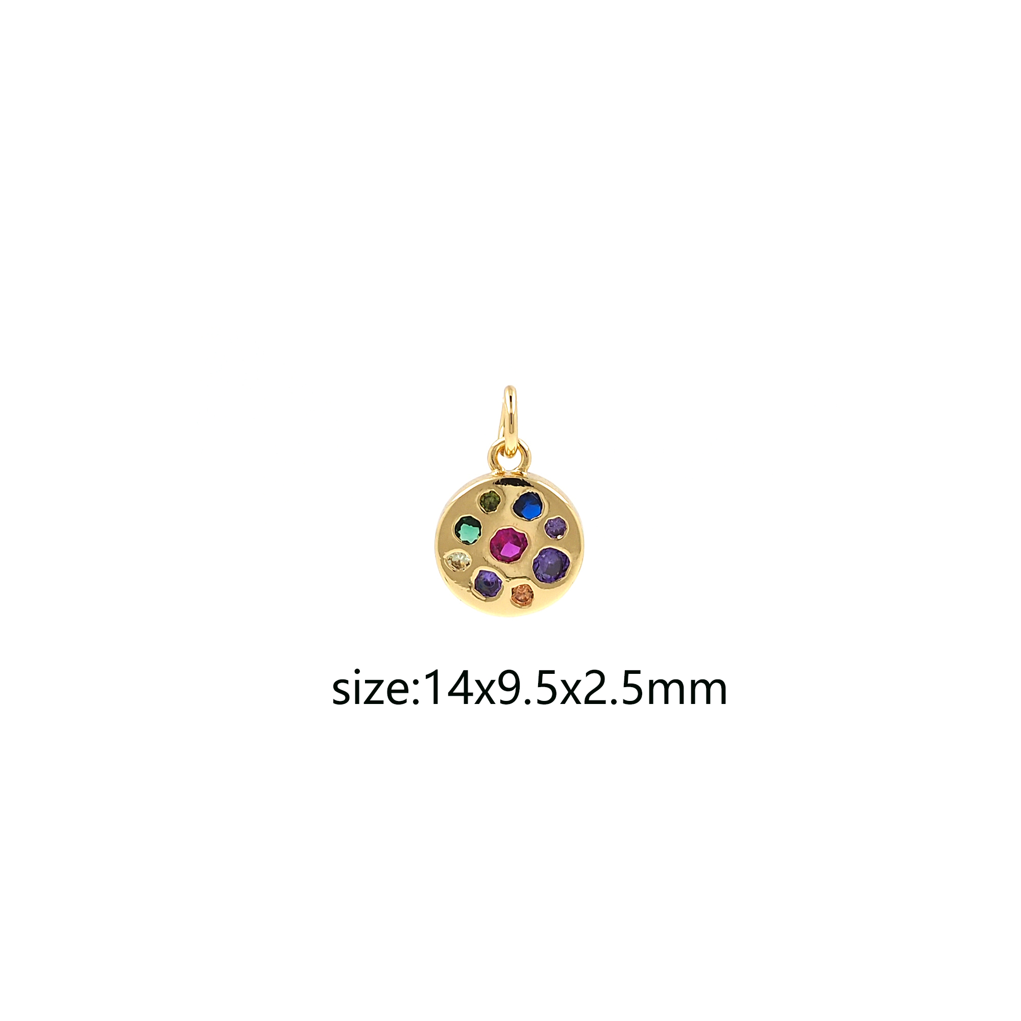 18K Gold Filled Round Pendant,CZ Micro Pave Disc Charm Earrings Necklace for DIY Jewelry Making Supply