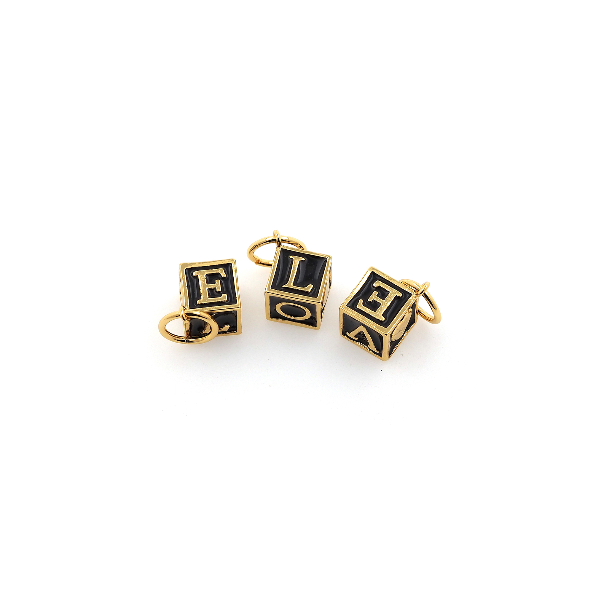18K Gold Filled Love Pendant,Enamel Cube Love Charm Earrings Necklace for DIY Jewelry Making Supply
