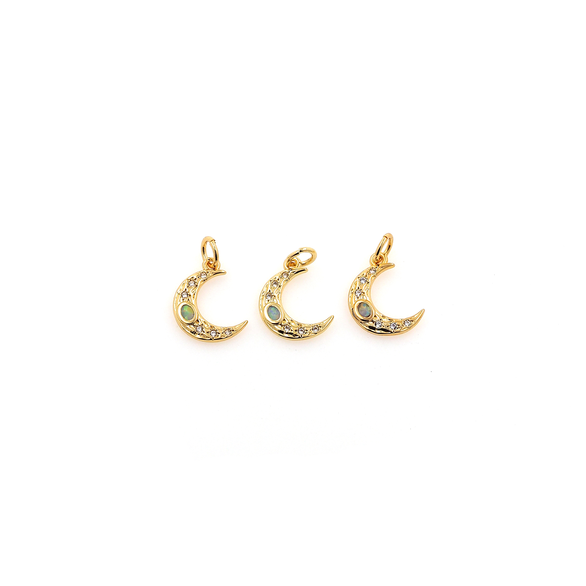 18K Gold Filled Moon Pendant,CZ Micro Pave Moon Charm Earrings Necklace for DIY Jewelry Making Supply