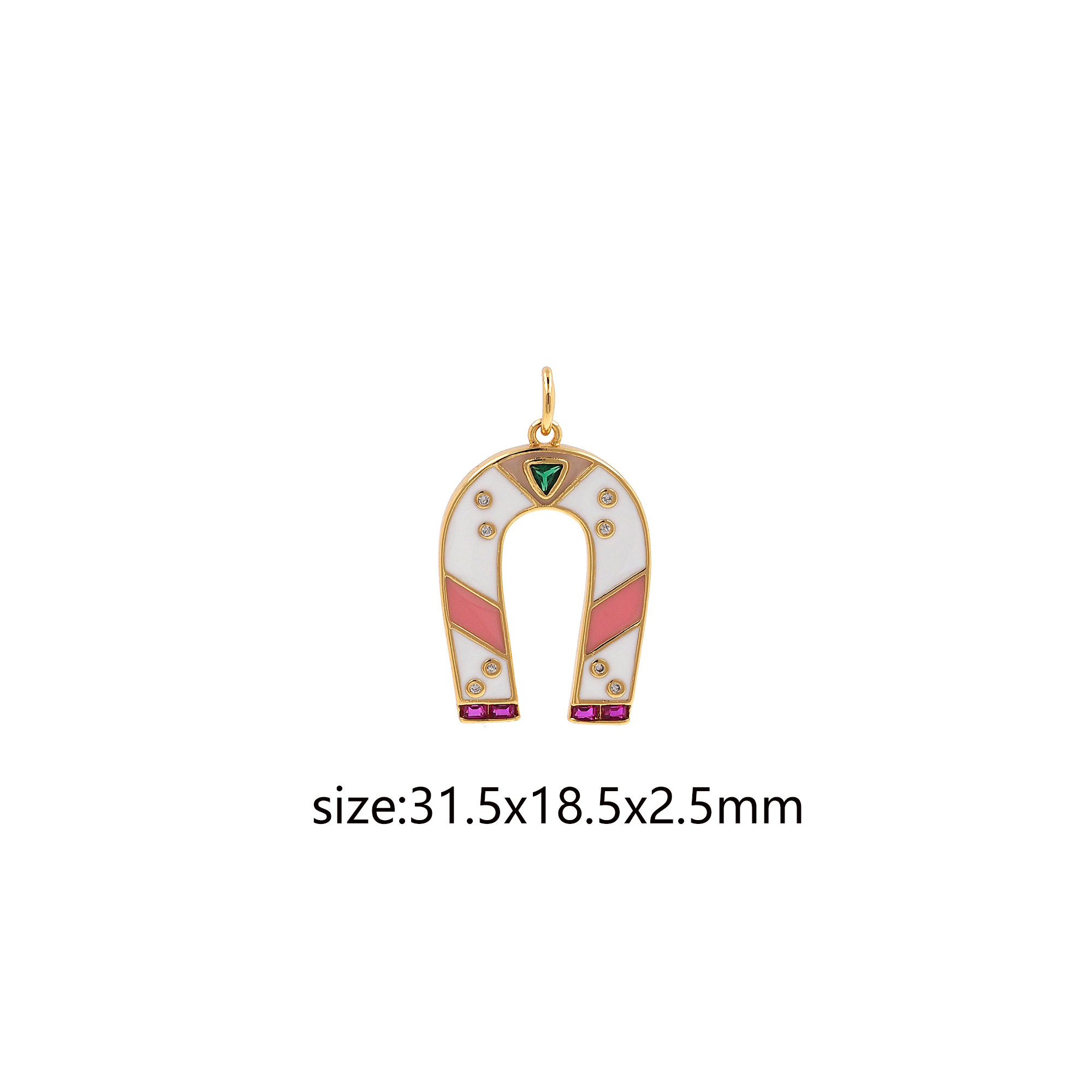 18K Gold Filled Horseshoe Pendant,Enamel Horseshoe Charm Earrings Necklace for DIY Jewelry Making Supply