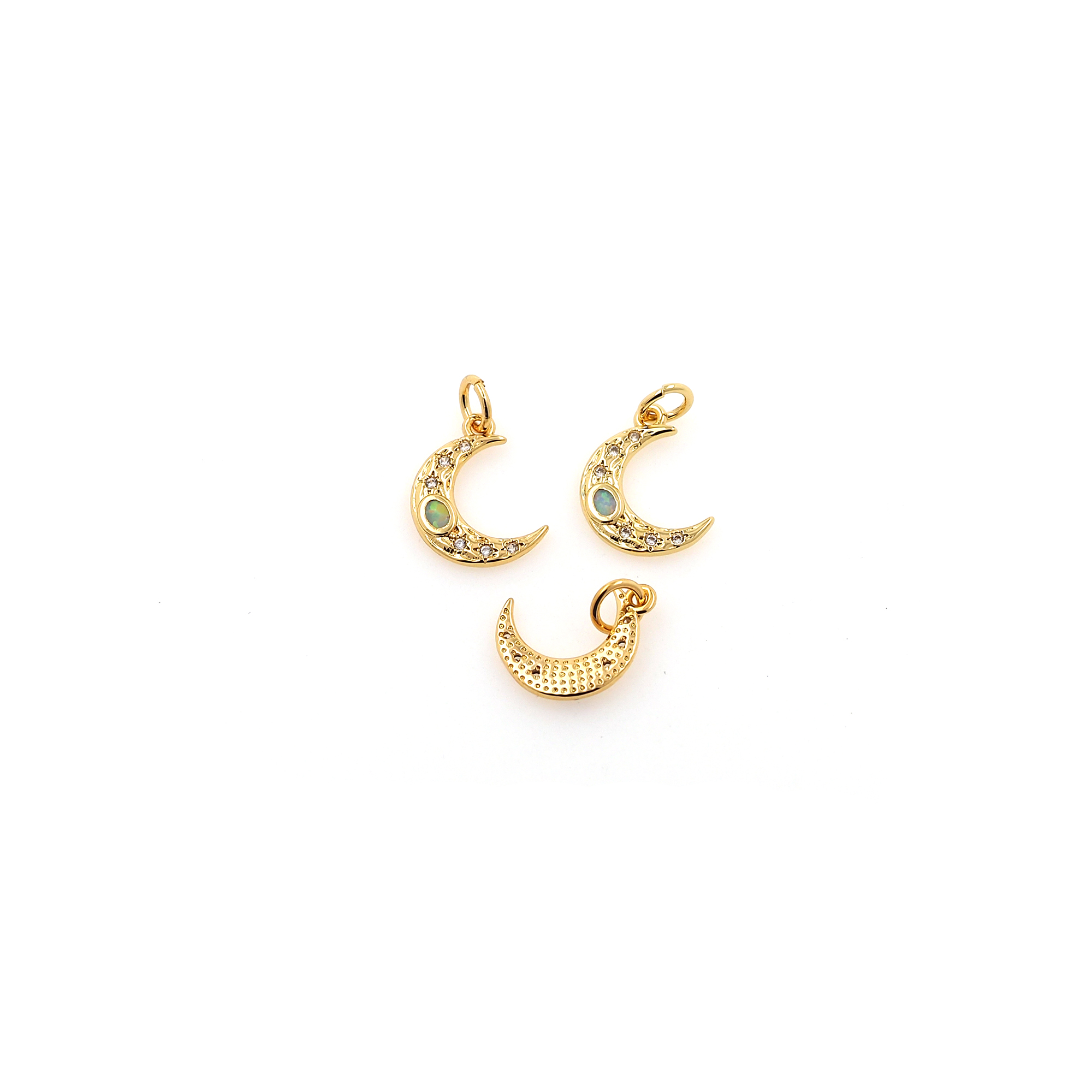 18K Gold Filled Moon Pendant,CZ Micro Pave Moon Charm Earrings Necklace for DIY Jewelry Making Supply
