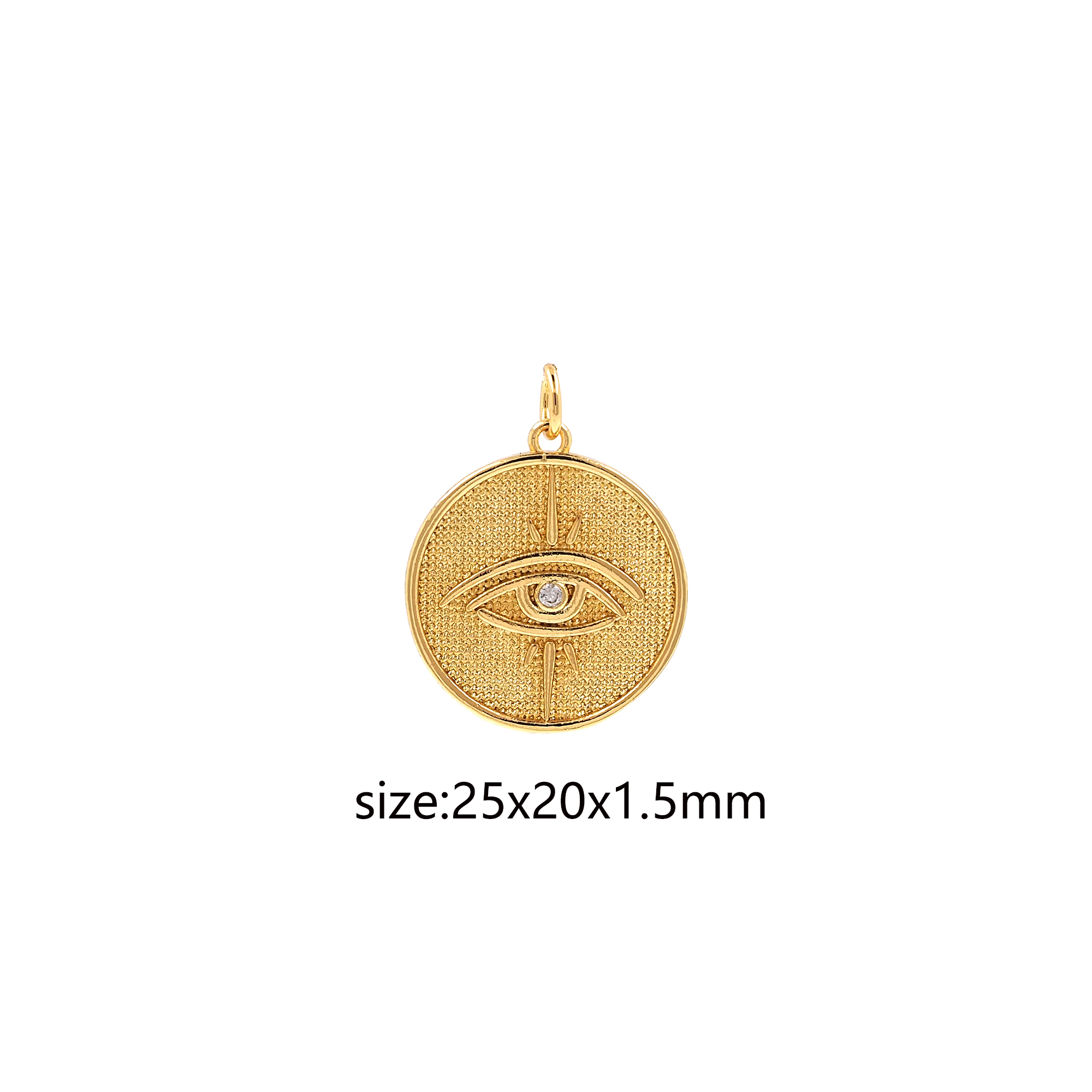 18K Gold Filled Coin Eye Pendant,CZ Micro Pave Evil Eye Charm Earrings Necklace for DIY Jewelry Making Supply
