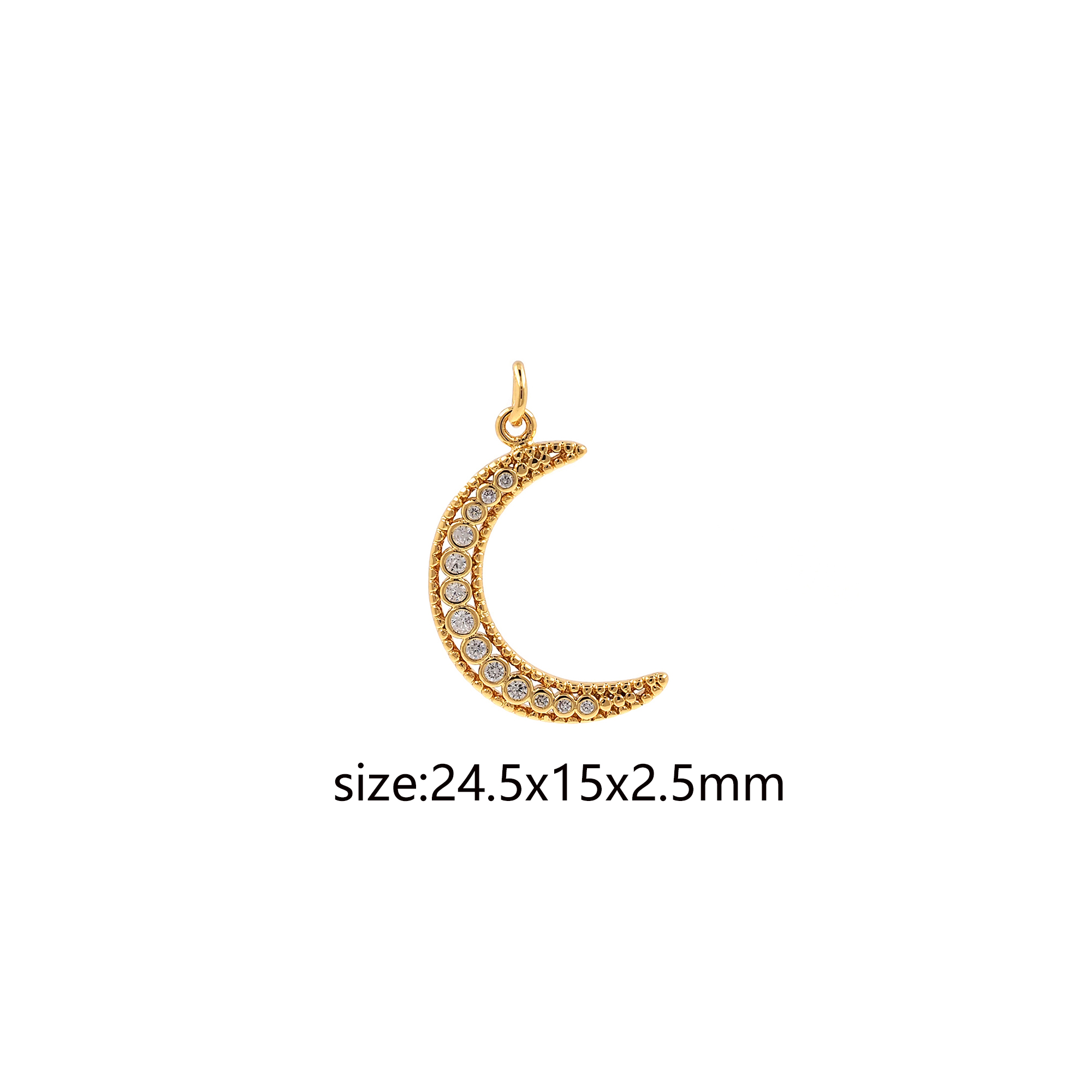 18K Gold Filled Moon Pendant,CZ Micro Pave Celestial Charm Earrings Necklace for DIY Jewelry Making Supply