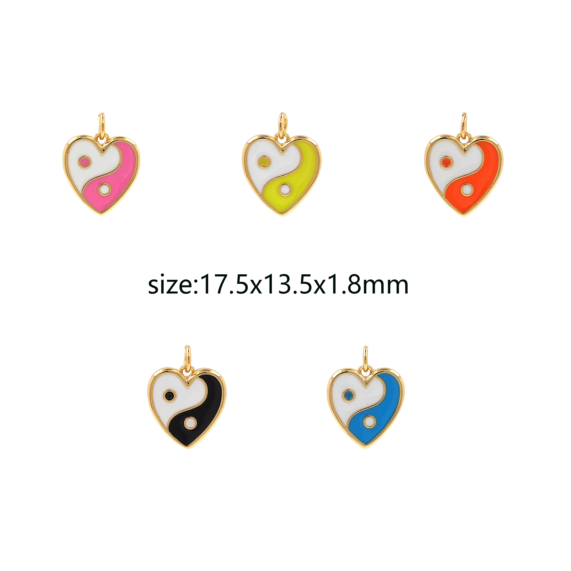 18K Gold Filled Heart Bagua Pendant,Amulet Charm,Enamel Yin Yang Earrings Necklace for DIY Jewelry Making Supply