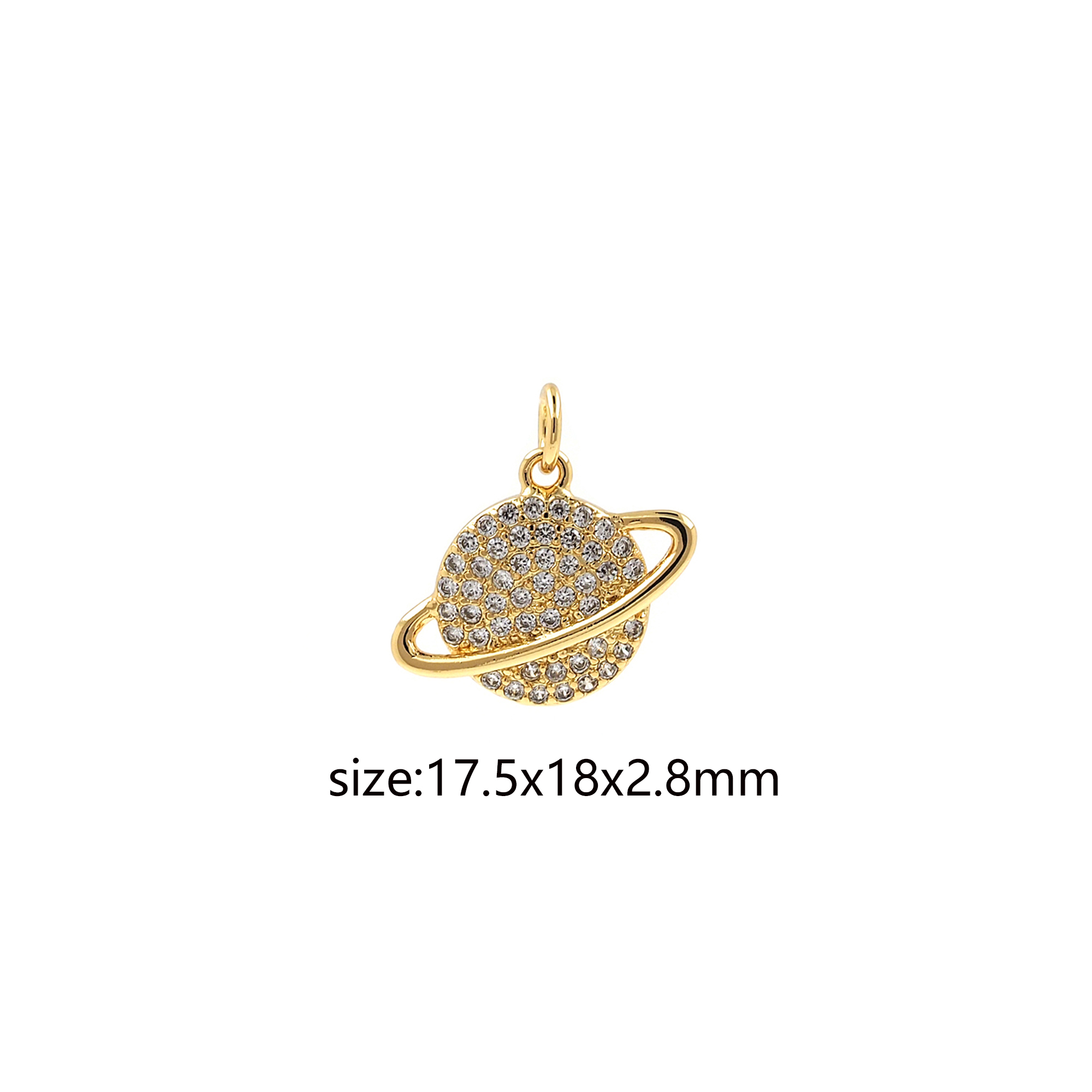 18K Gold Filled Planet Pendant,CZ Micro Pave Saturn Charm Earrings Necklace for DIY Jewelry Making Supply