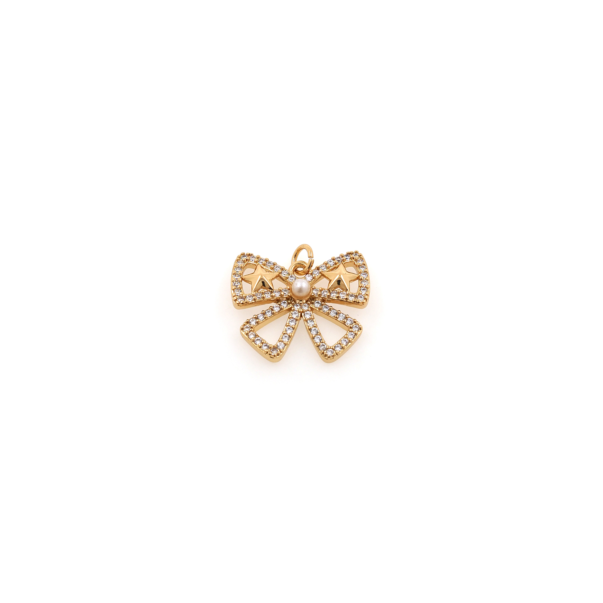 18K Gold Filled Bow Pendant,CZ Micro Pave Bow Charm Earrings Necklace for DIY Jewelry Making Supply