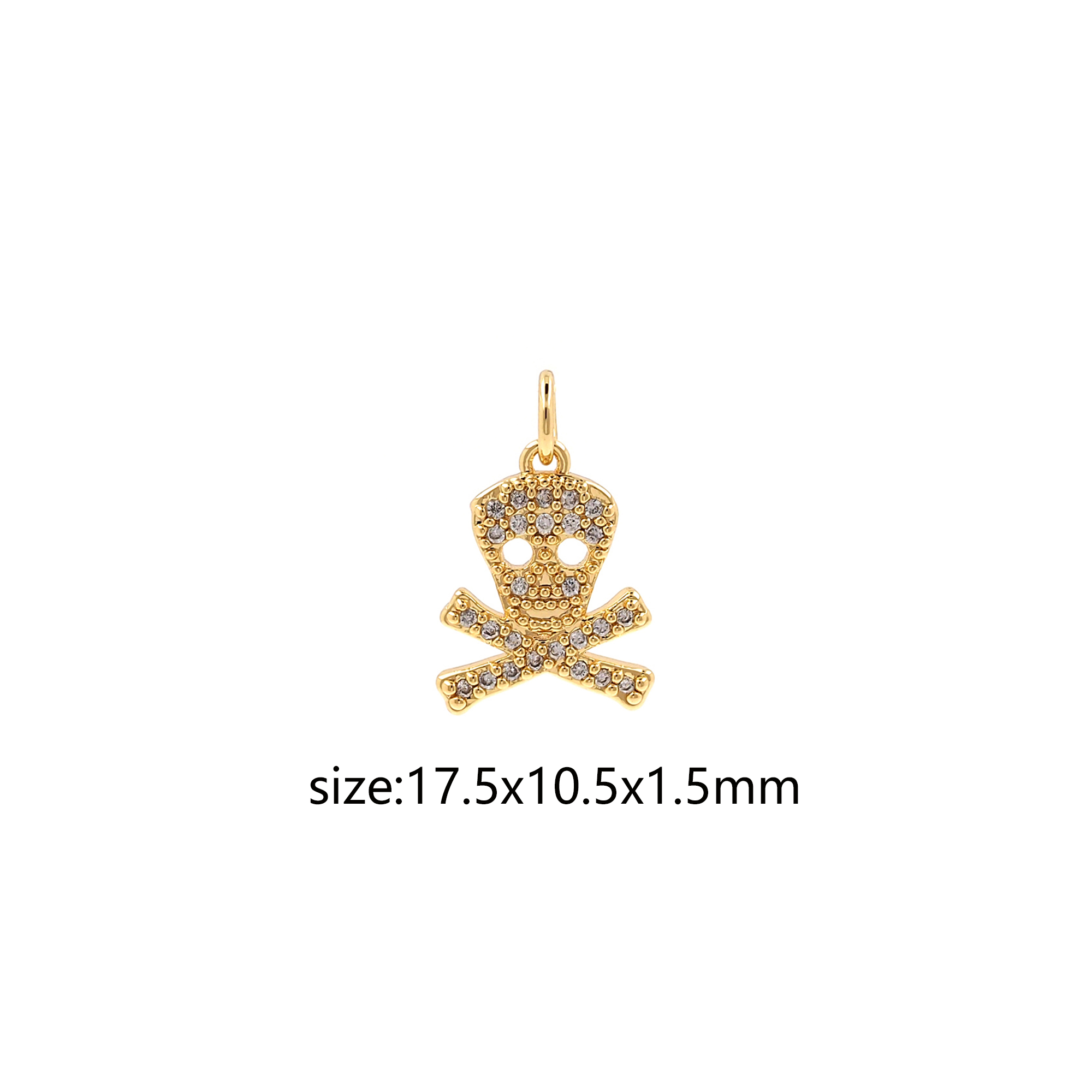 18K Gold Filled Skull Pendant,CZ Micro Pave Skull Charm Earrings Necklace for DIY Jewelry Making Supply