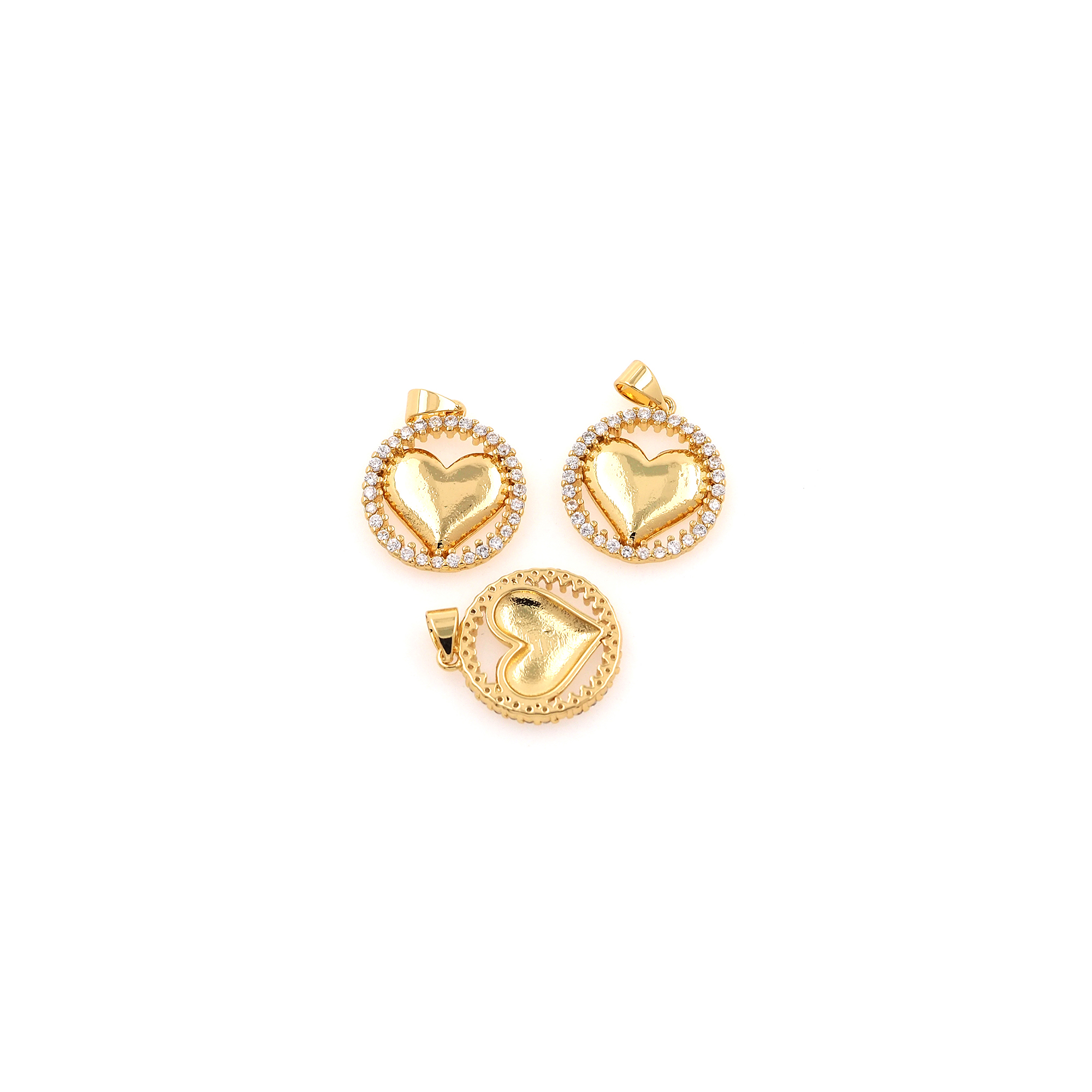 18K Gold Filled Heart Pendant,CZ Micro Pave Round Heart Charm Earrings Necklace for DIY Jewelry Making Supply