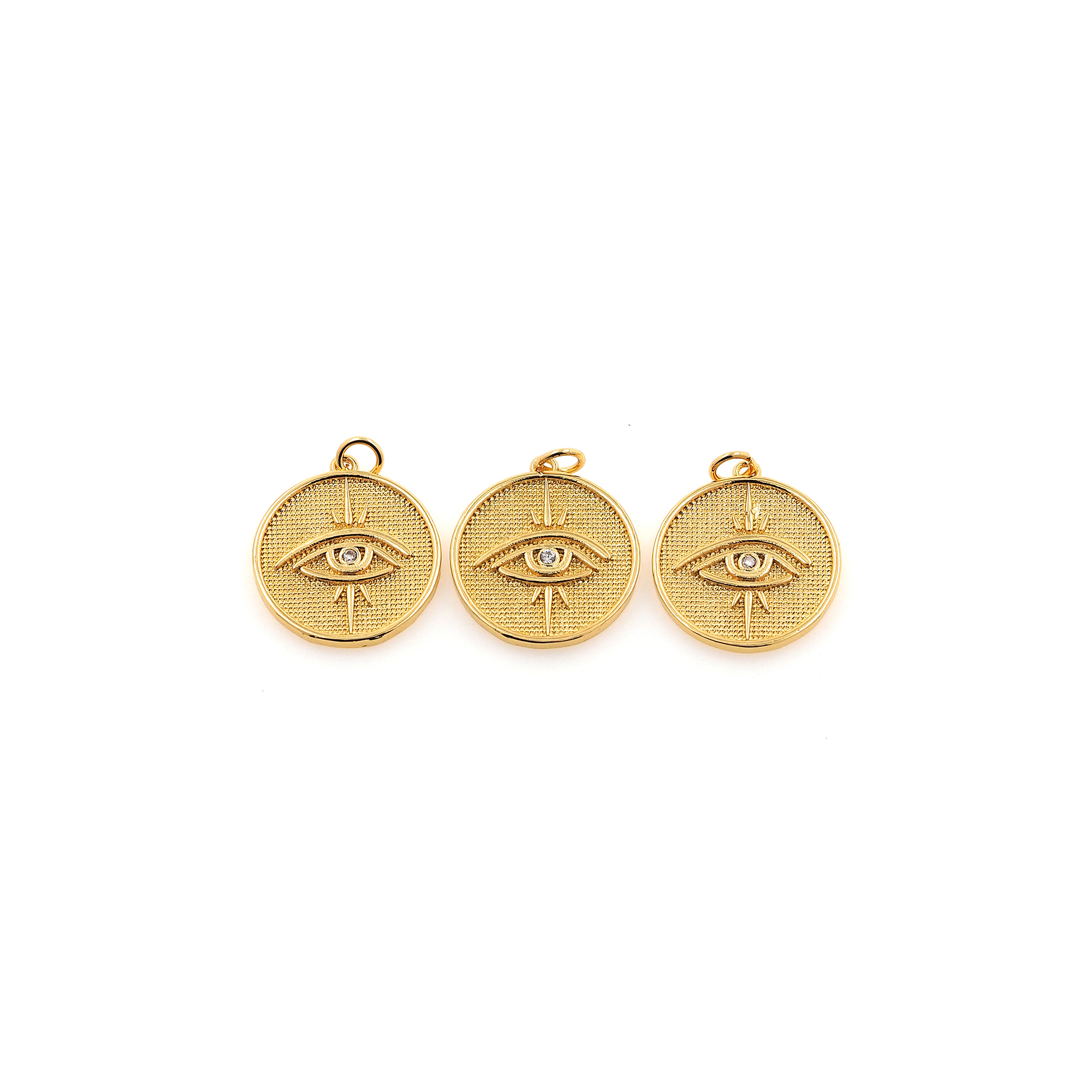 18K Gold Filled Coin Eye Pendant,CZ Micro Pave Evil Eye Charm Earrings Necklace for DIY Jewelry Making Supply