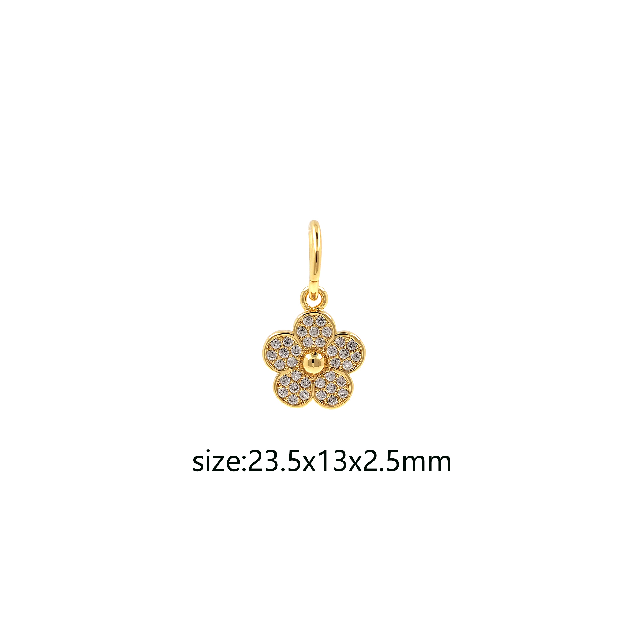 18K Gold Filled Flower Pendant,CZ Micro Pave Floral Charm Earrings Necklace for DIY Jewelry Making Supply