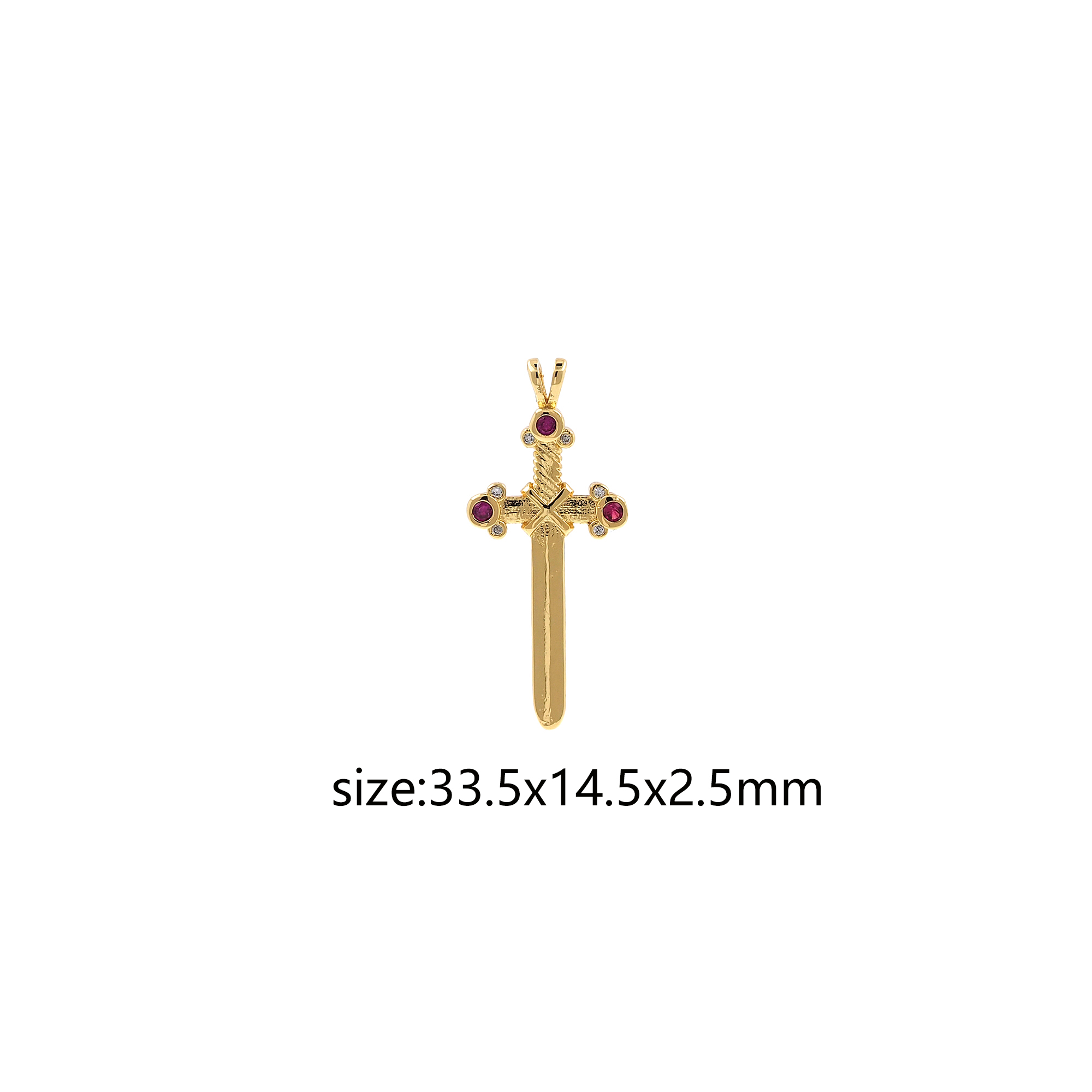 18K Gold Filled Sword Pendant,CZ Micro Pave Sword Charm Earrings Necklace for DIY Jewelry Making Supply