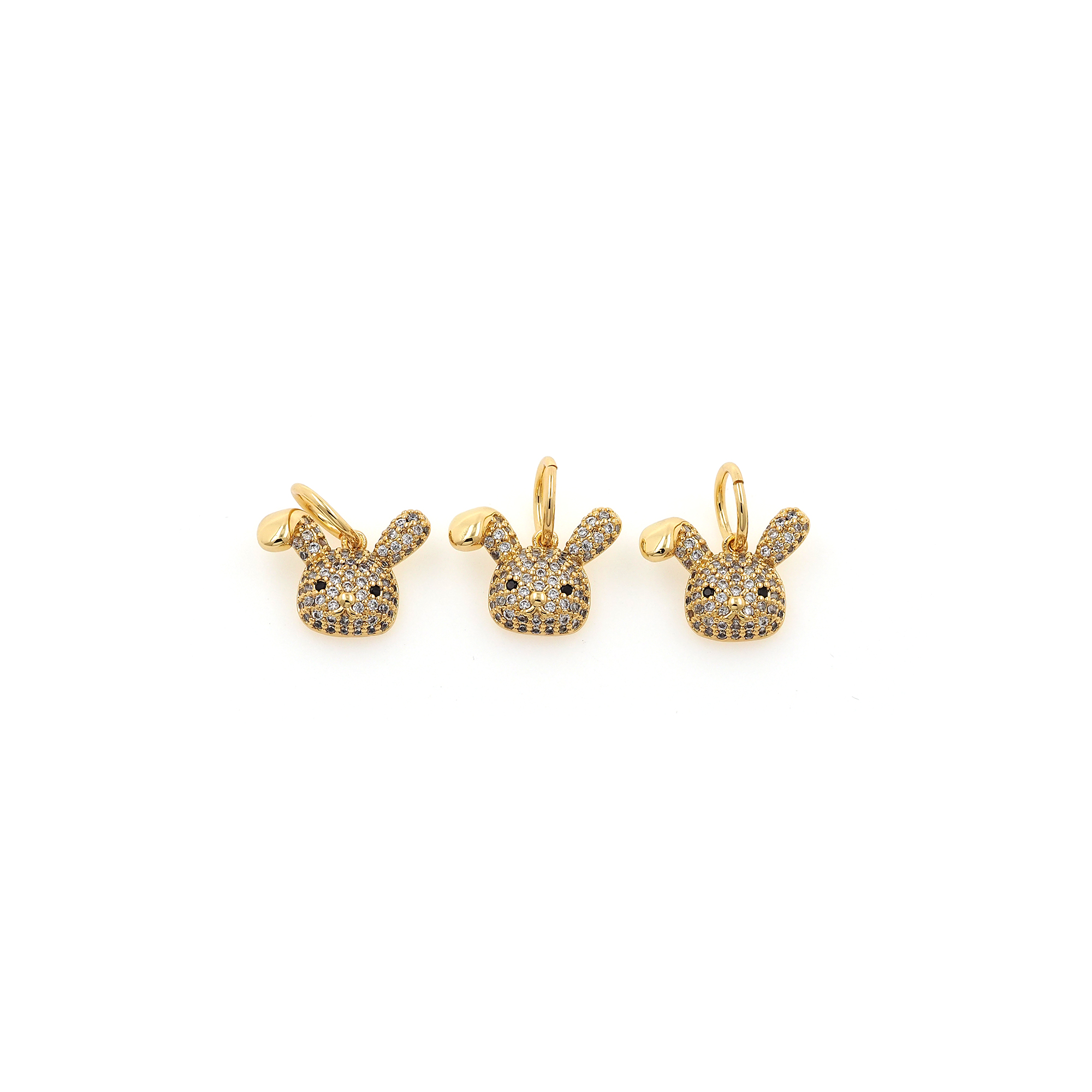 18K Gold Filled Rabbit Pendant,CZ Micro Pave Animal Charm Earrings Necklace for DIY Jewelry Making Supply