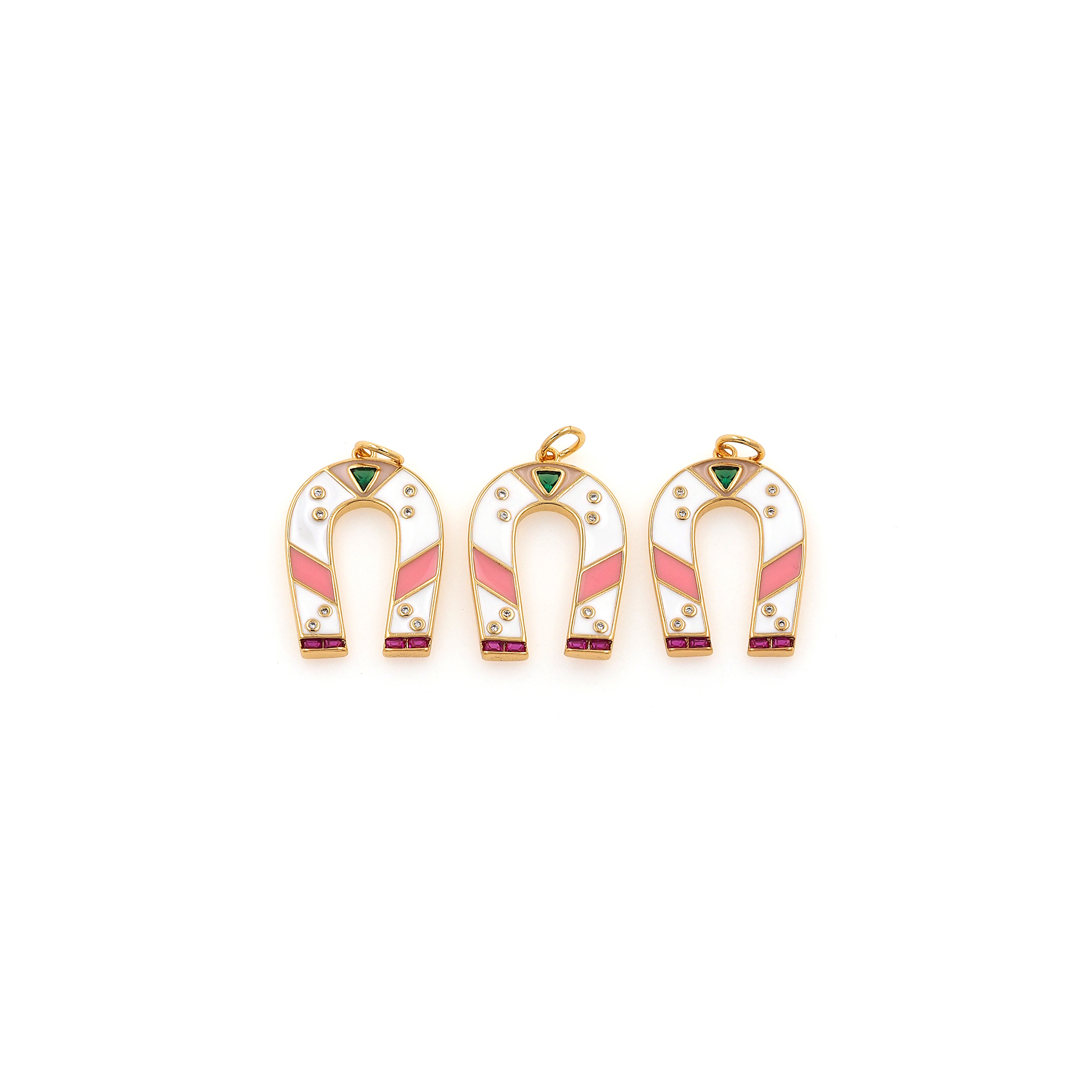 18K Gold Filled Horseshoe Pendant,Enamel Horseshoe Charm Earrings Necklace for DIY Jewelry Making Supply