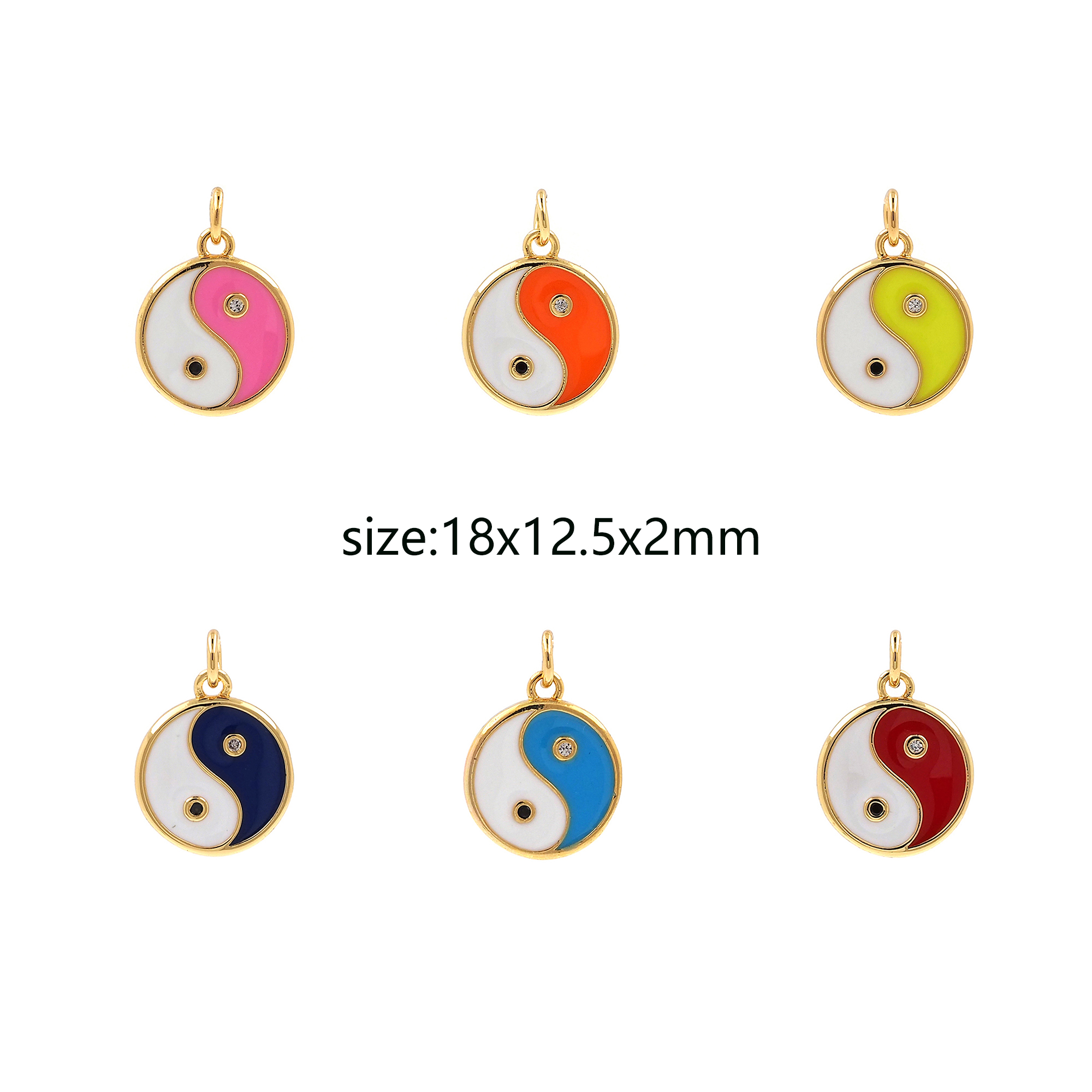18K Gold Filled Bagua Pendant,Amulet Charm,Enamel Yin Yang Earrings Necklace for DIY Jewelry Making Supply