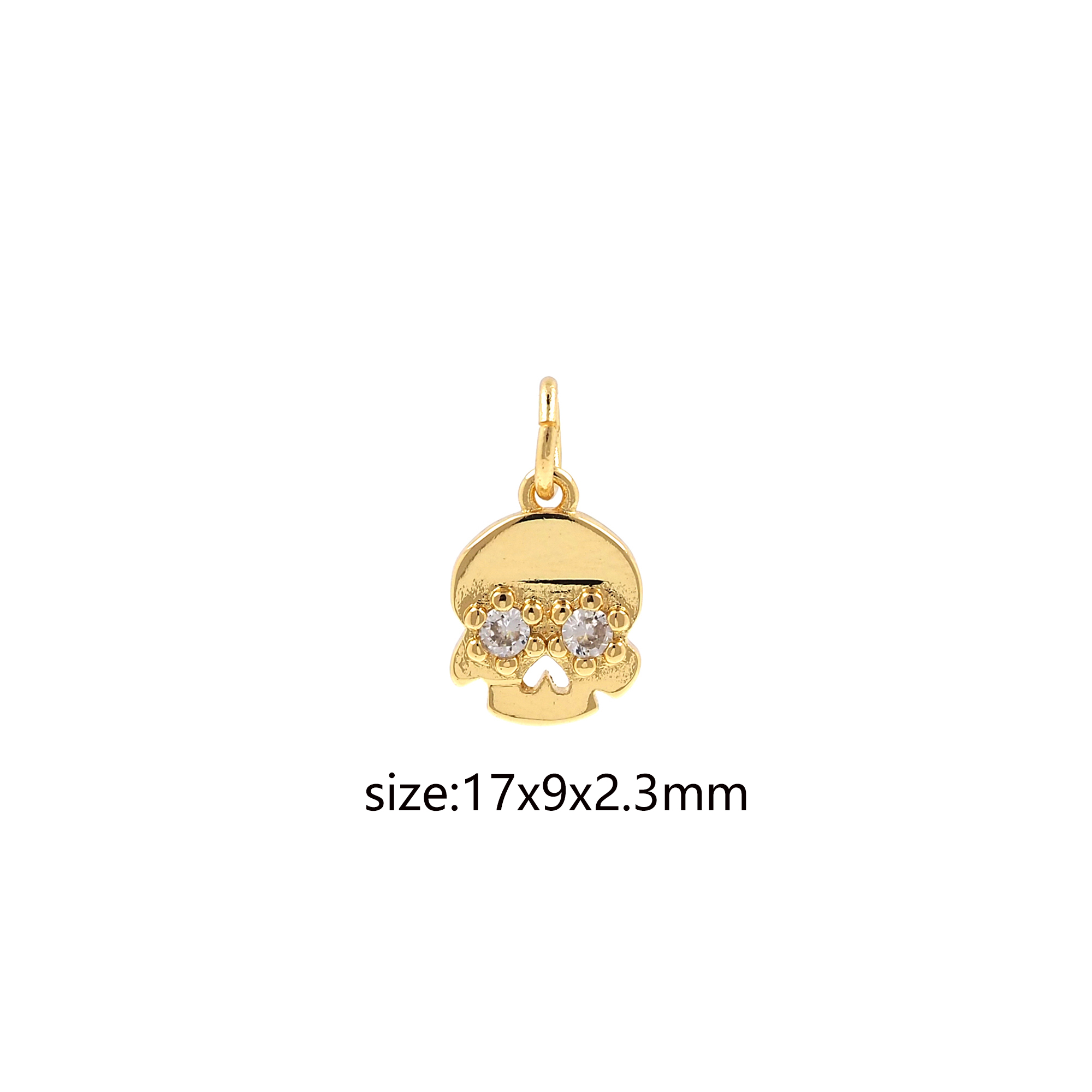 18K Gold Filled Skull Pendant,CZ Micro Pave Skull Charm Earrings Necklace for DIY Jewelry Making Supply