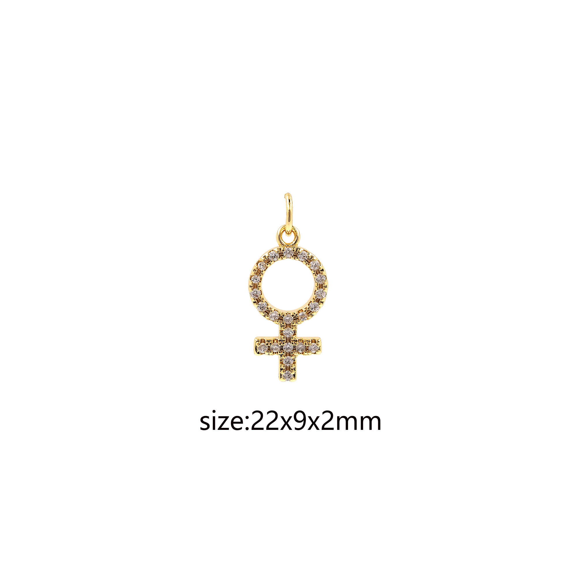 18K Gold Filled Female Symbol Pendant,Symbol Charm,CZ Micro Pave Female Charm Earrings Necklace for DIY Jewelry Making Supply