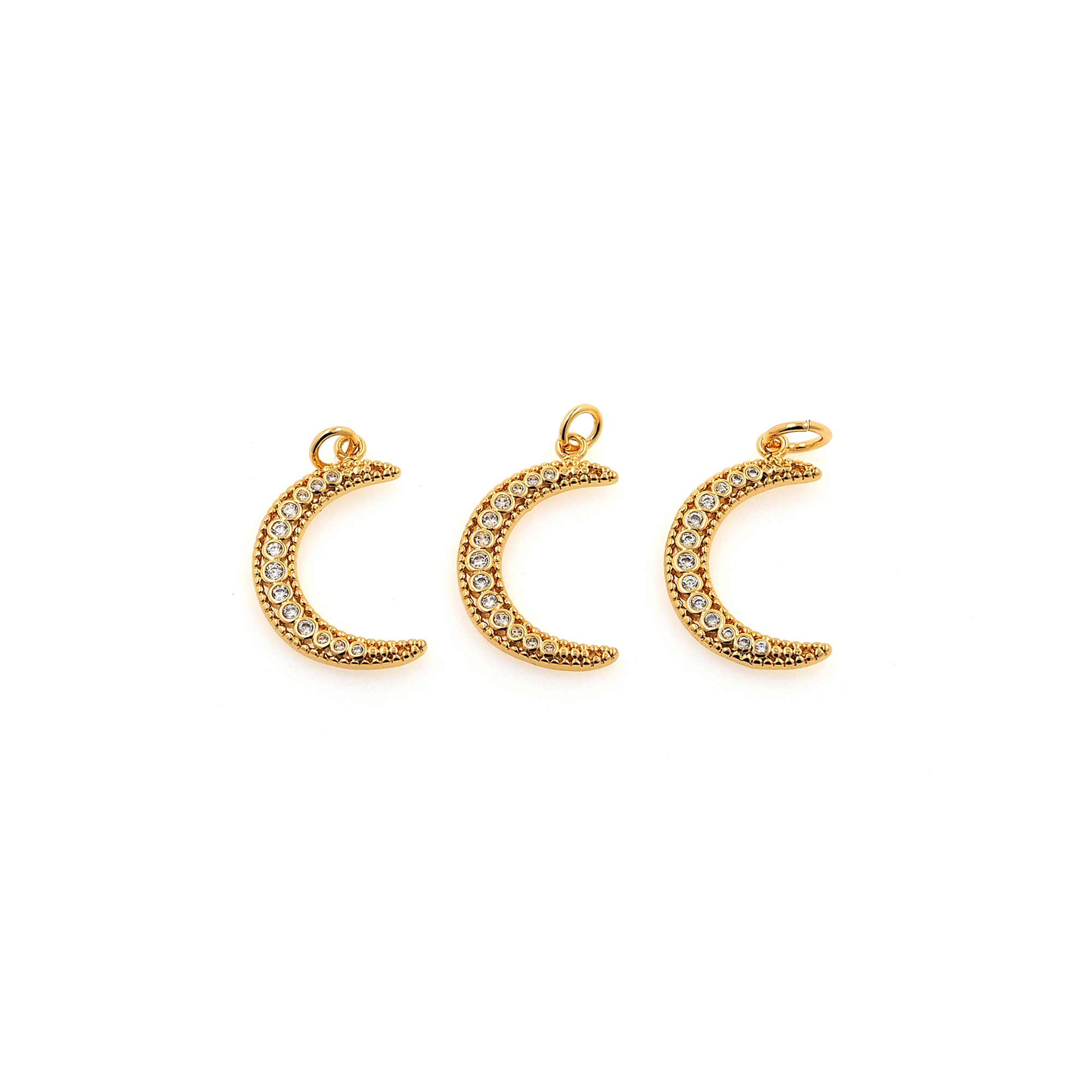 18K Gold Filled Moon Pendant,CZ Micro Pave Celestial Charm Earrings Necklace for DIY Jewelry Making Supply