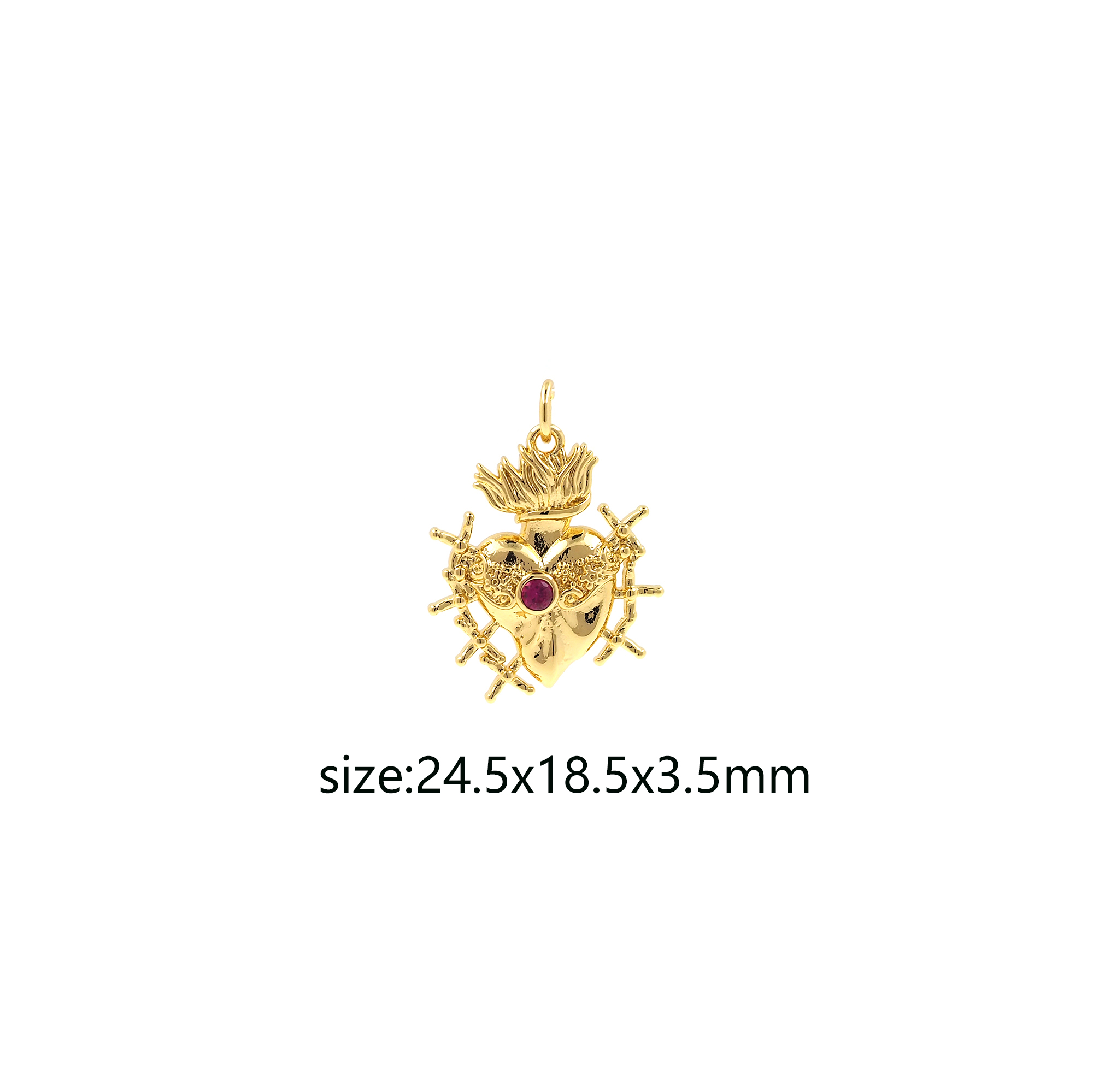 18K Gold Filled Sacred Heart Pendant,CZ Micro Pave Sacred Heart Charm Earrings Necklace for DIY Jewelry Making Supply