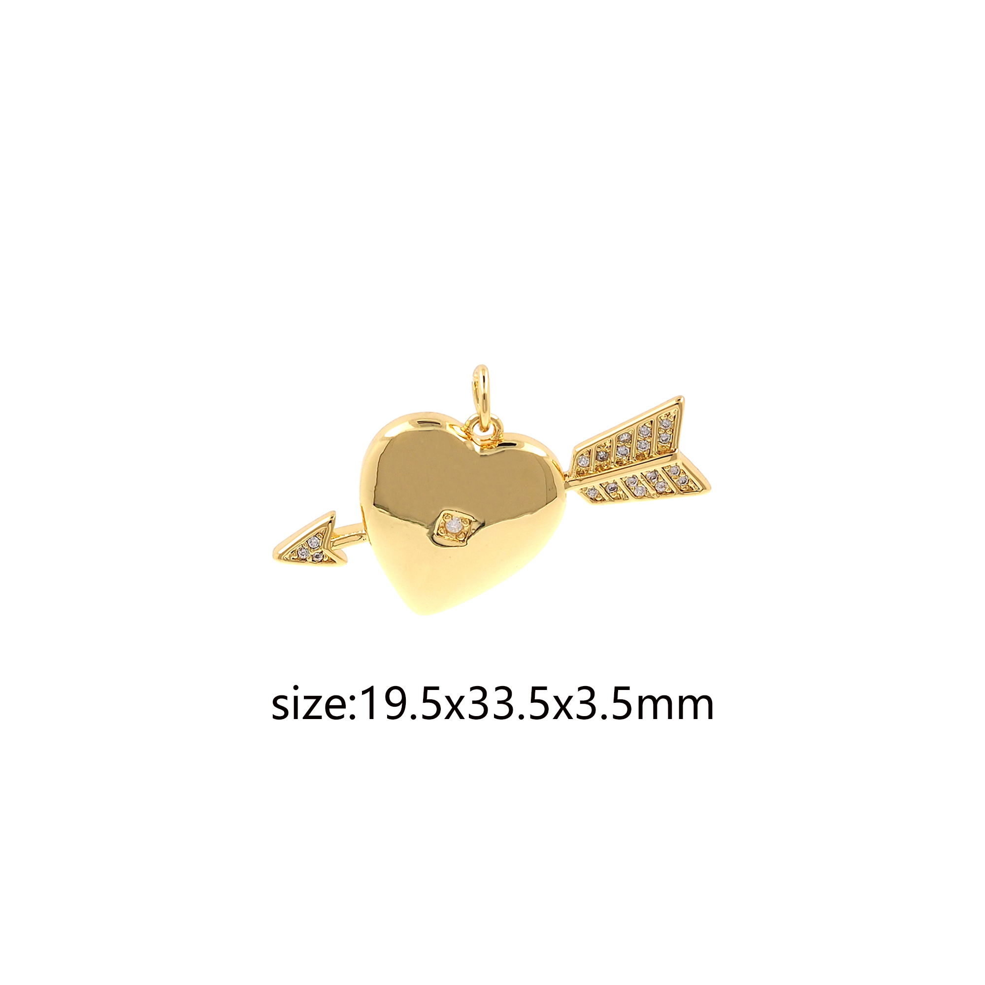 CZ Micro Pave Heart Pendant,18K Gold Filled Heart Arrow Charm Earrings Necklace for DIY Jewelry Making Supply