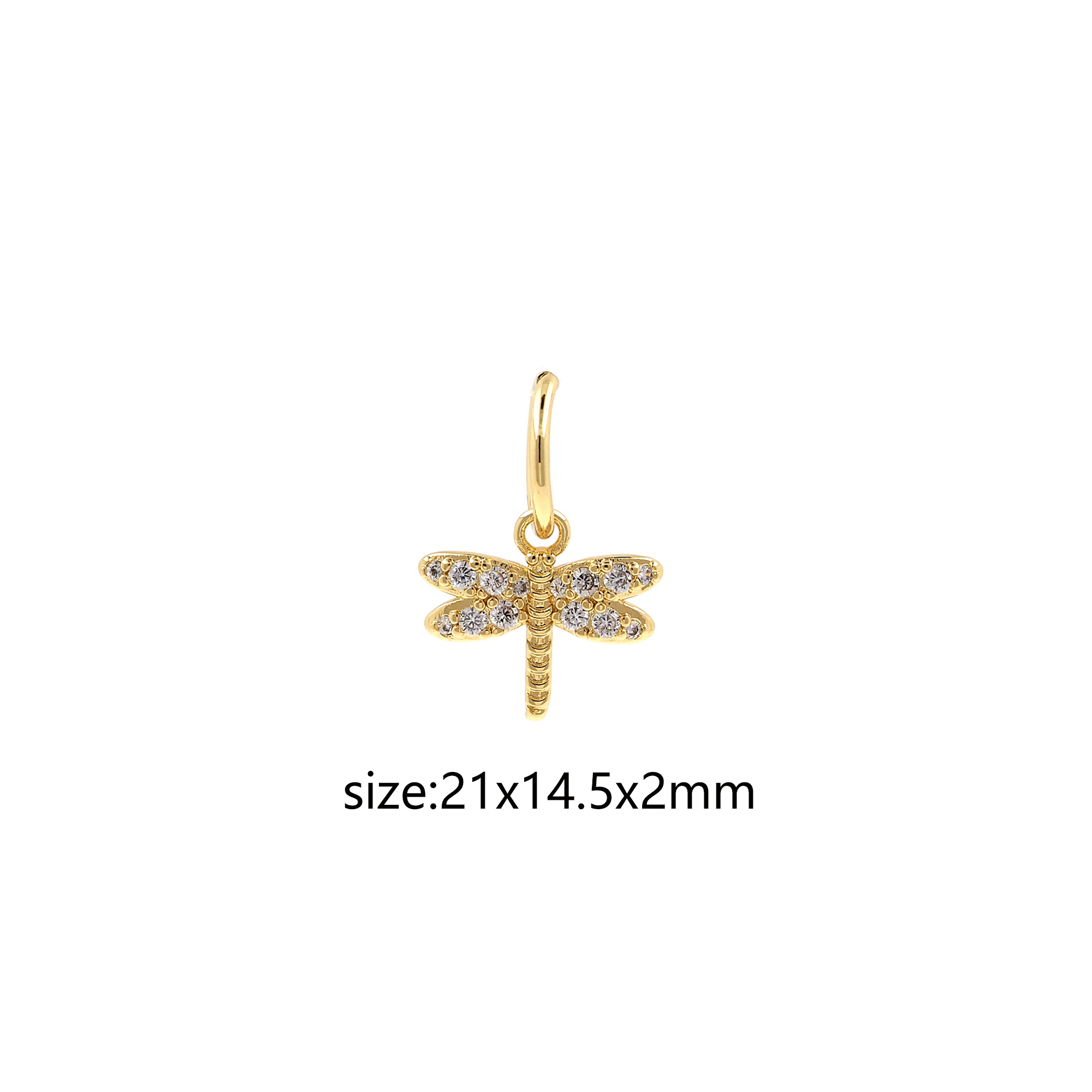 18K Gold Filled Dragonfly Pendant,CZ Micro Pave Insect Charm Earrings Necklace for DIY Jewelry Making Supply