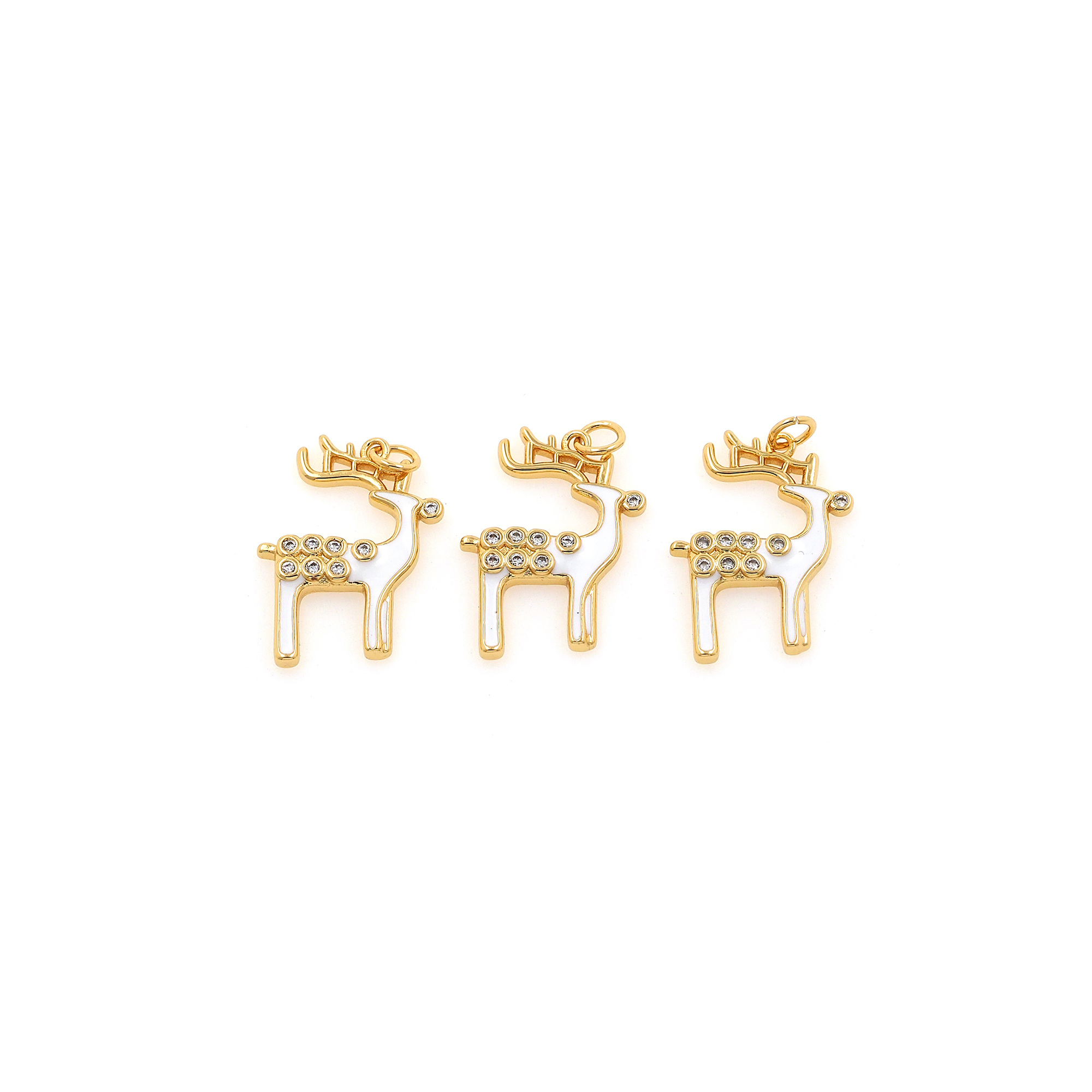 18K Gold Filled Elk Pendant,Animal Charm,Enamel Deer Earrings Necklace for DIY Jewelry Making Supply