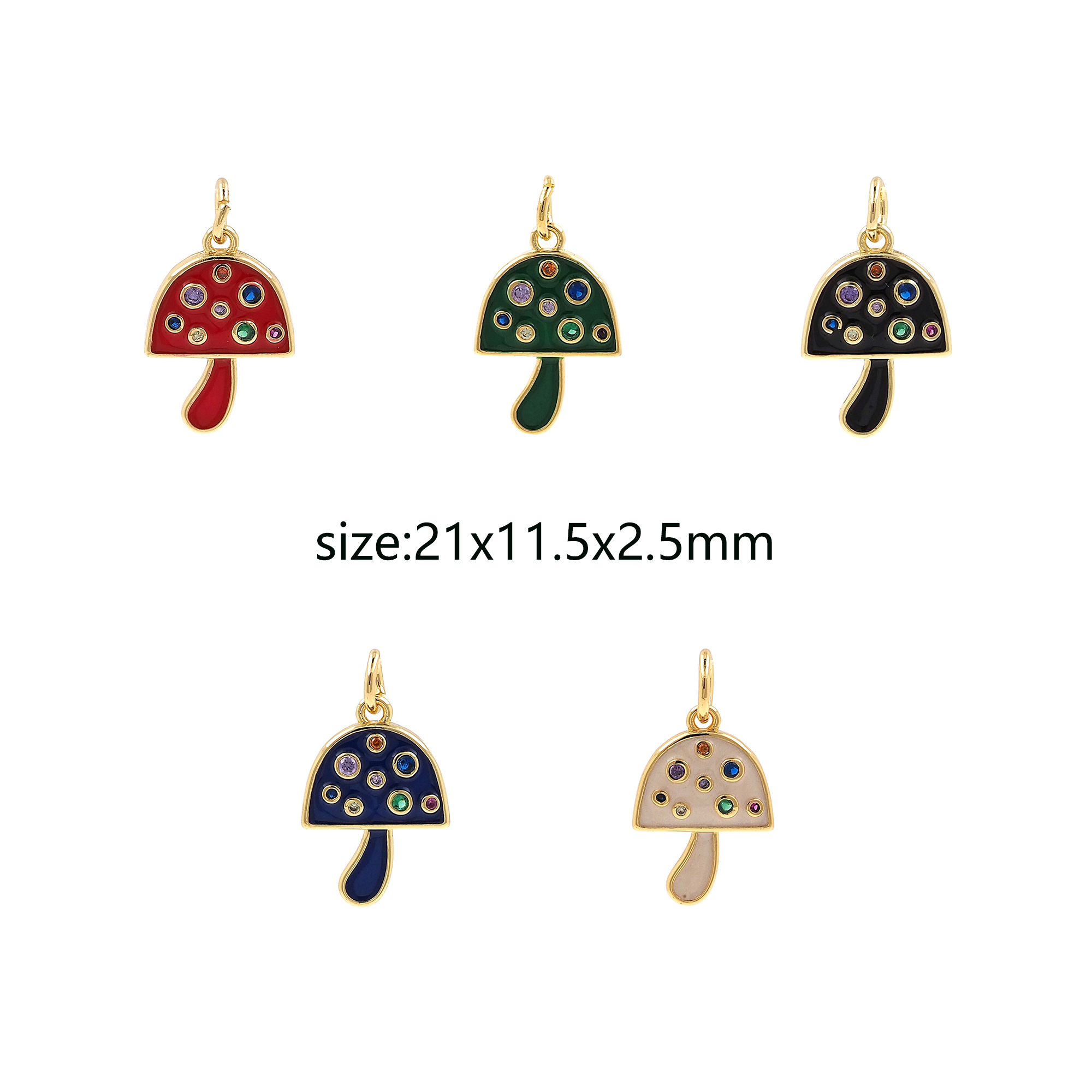 18K Gold Filled Enamel Mushroom Pendant,CZ Micro Pave Mushroom Charm Earrings Necklace for DIY Jewelry Making Supply