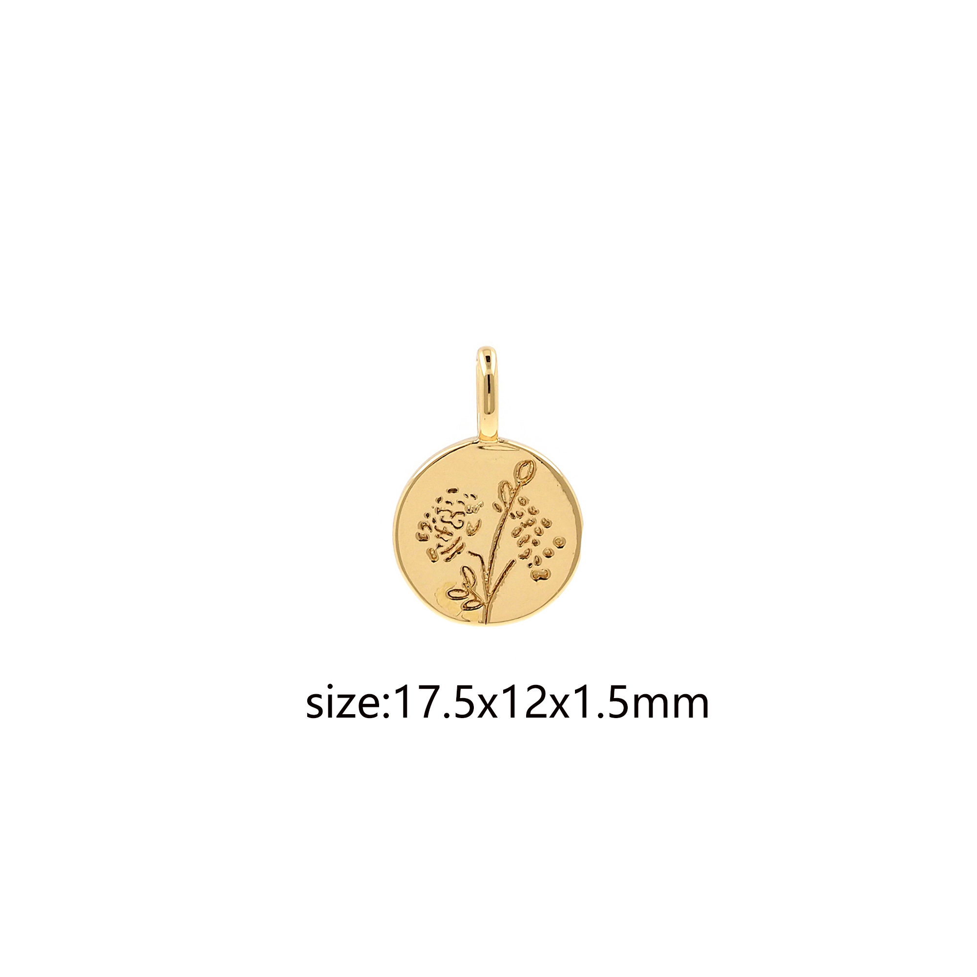 18K Gold Filled Flower Pendant,Dainty Floral Coin Charm Earrings Necklace for DIY Jewelry Making Supply