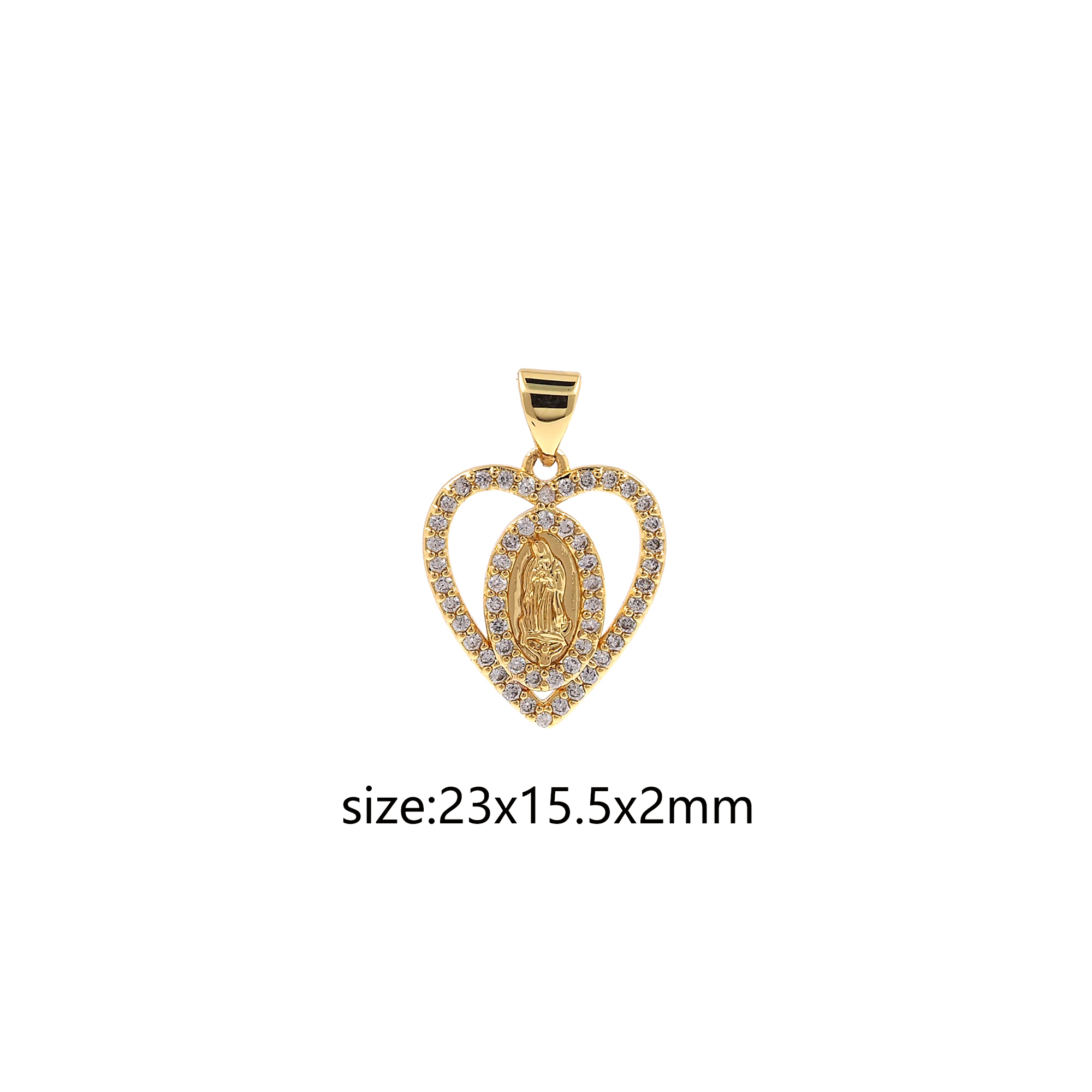 18K Gold Filled Virgin Mary Pendant,Religious Chamr,CZ Heart Maria Earrings Necklace for DIY Jewelry Making Supply