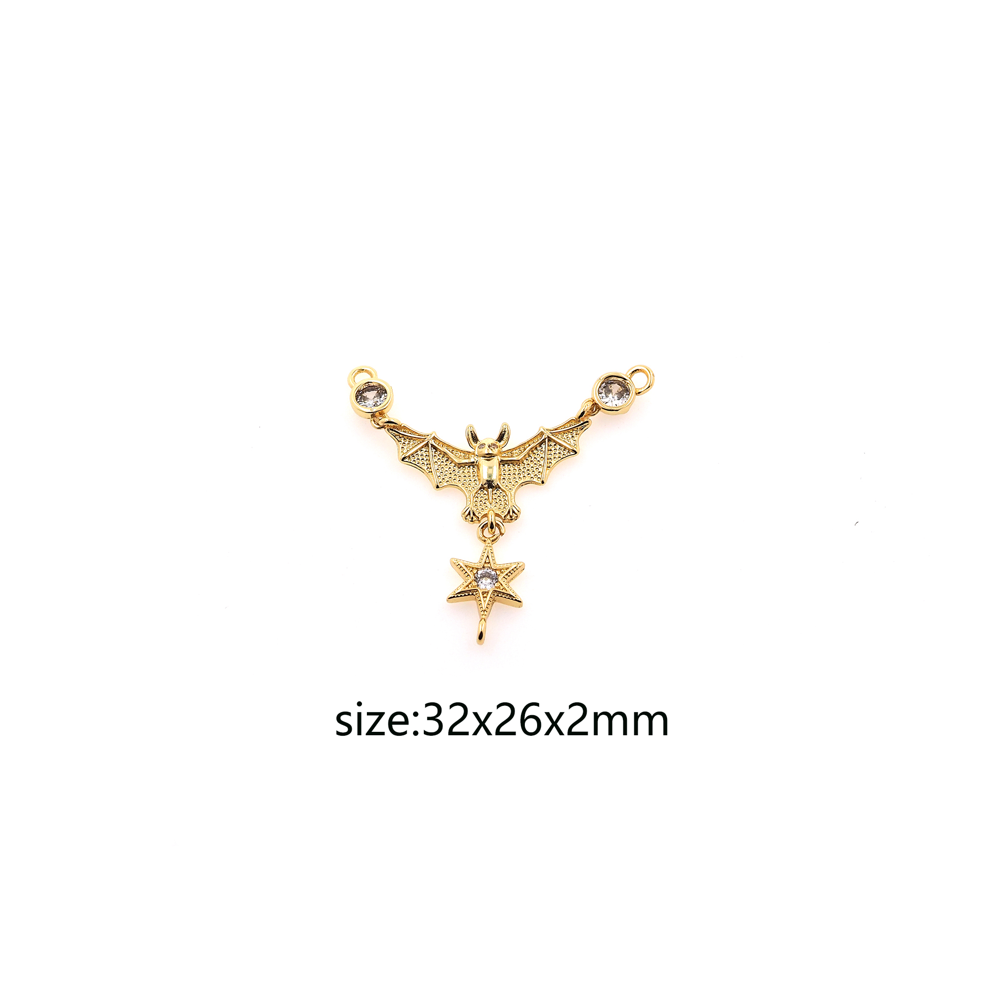 18K Gold Filled Bat Pendant,CZ Micro Pave Bat Charm Earrings Necklace for DIY Jewelry Making Supply